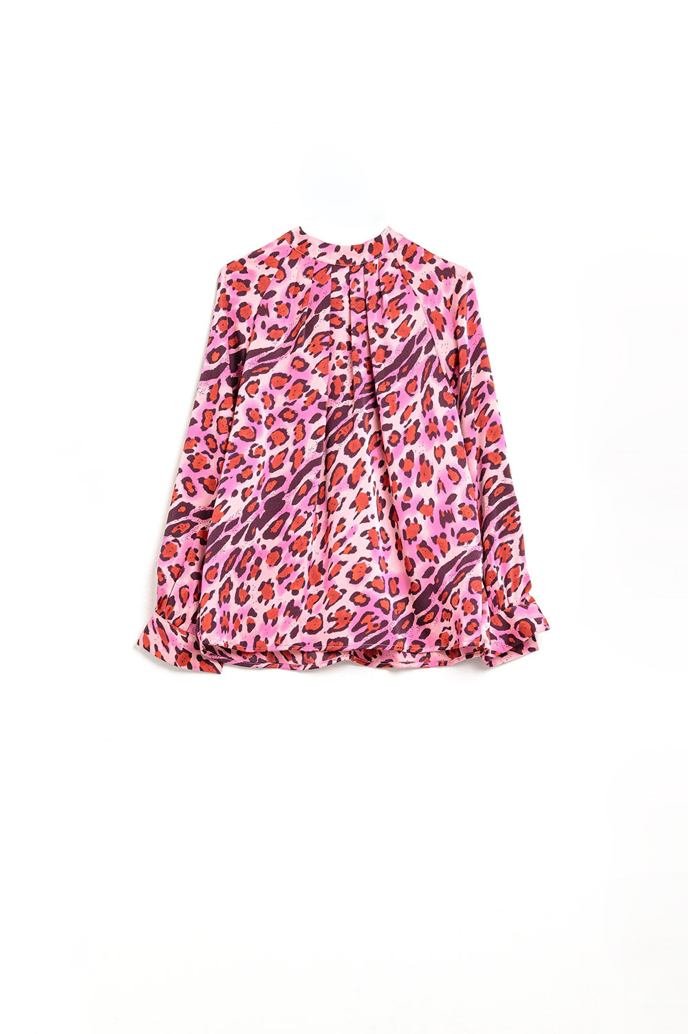 Long Sleeved Blouse In Trendy Fuchsia Leopard Print