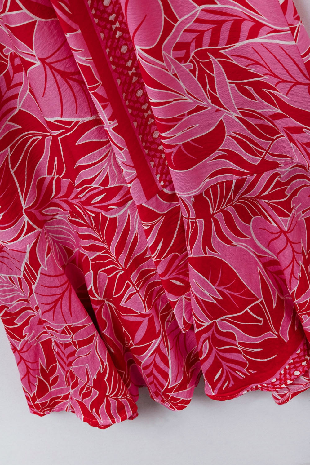 Maxi Tropical Motif Dress With Belt In Fuchsia