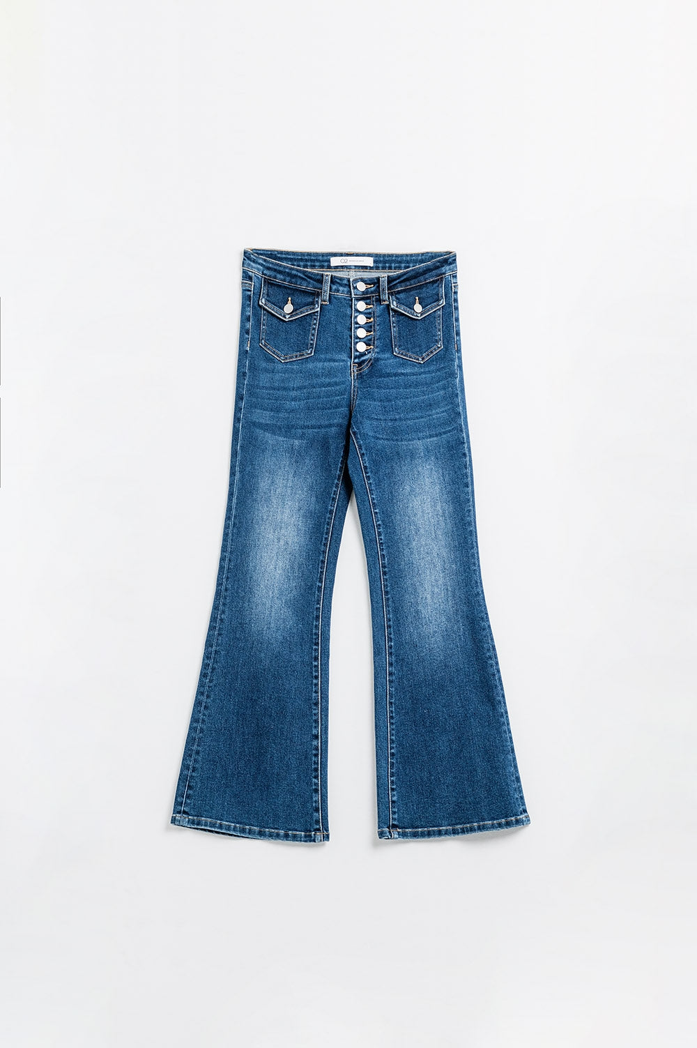 medium wash flared jeans with pockets