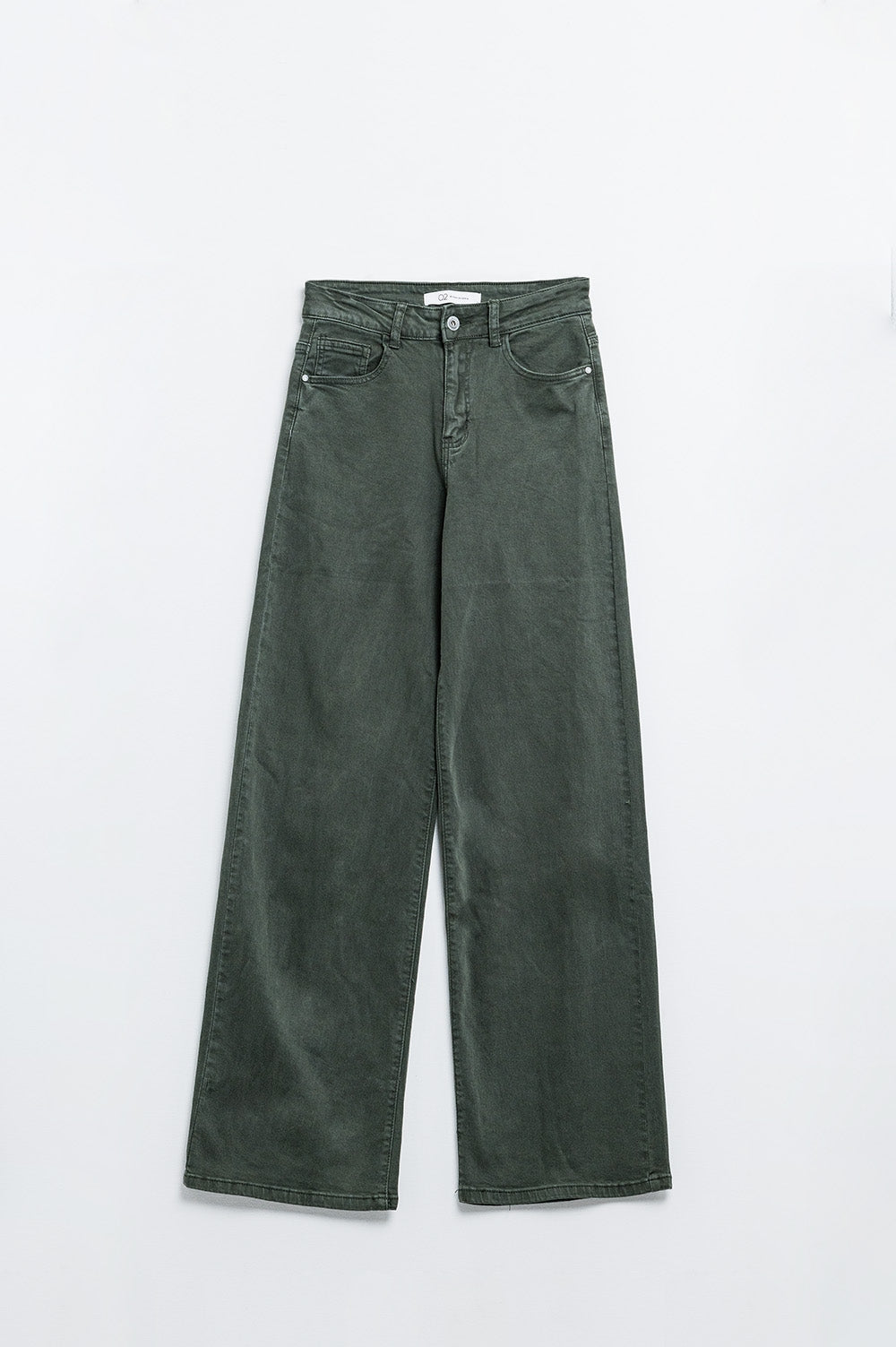 Military green high-waisted wide-leg pants