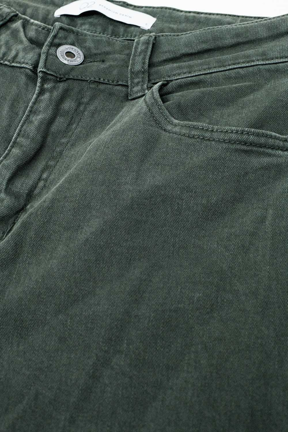 Military green high-waisted wide-leg pants