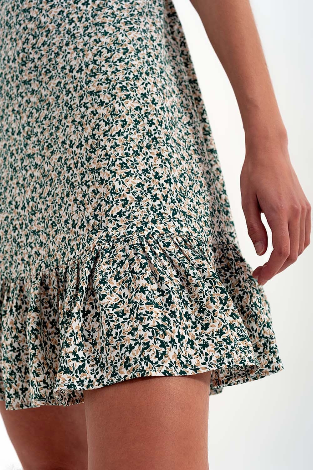 Mini dress with ruffle sleeve in ditsy floral in green