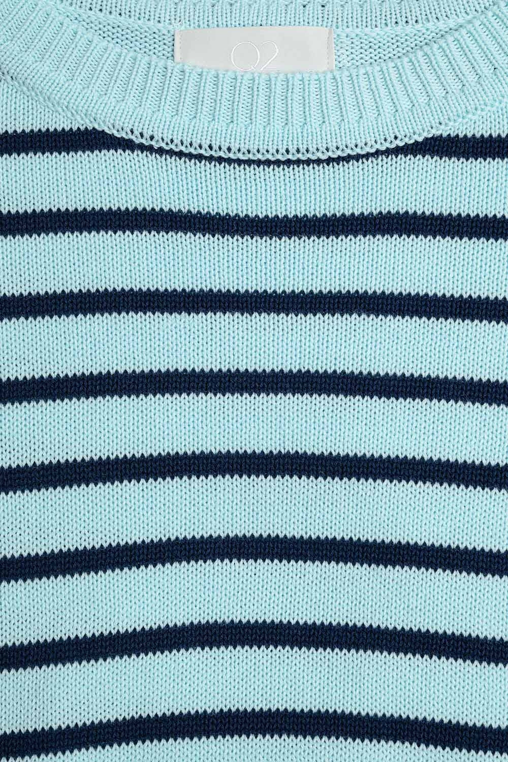 Mint Green Crop Sweater with navy Stripes