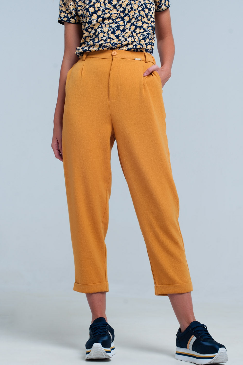 mustard high waisted pants with belt