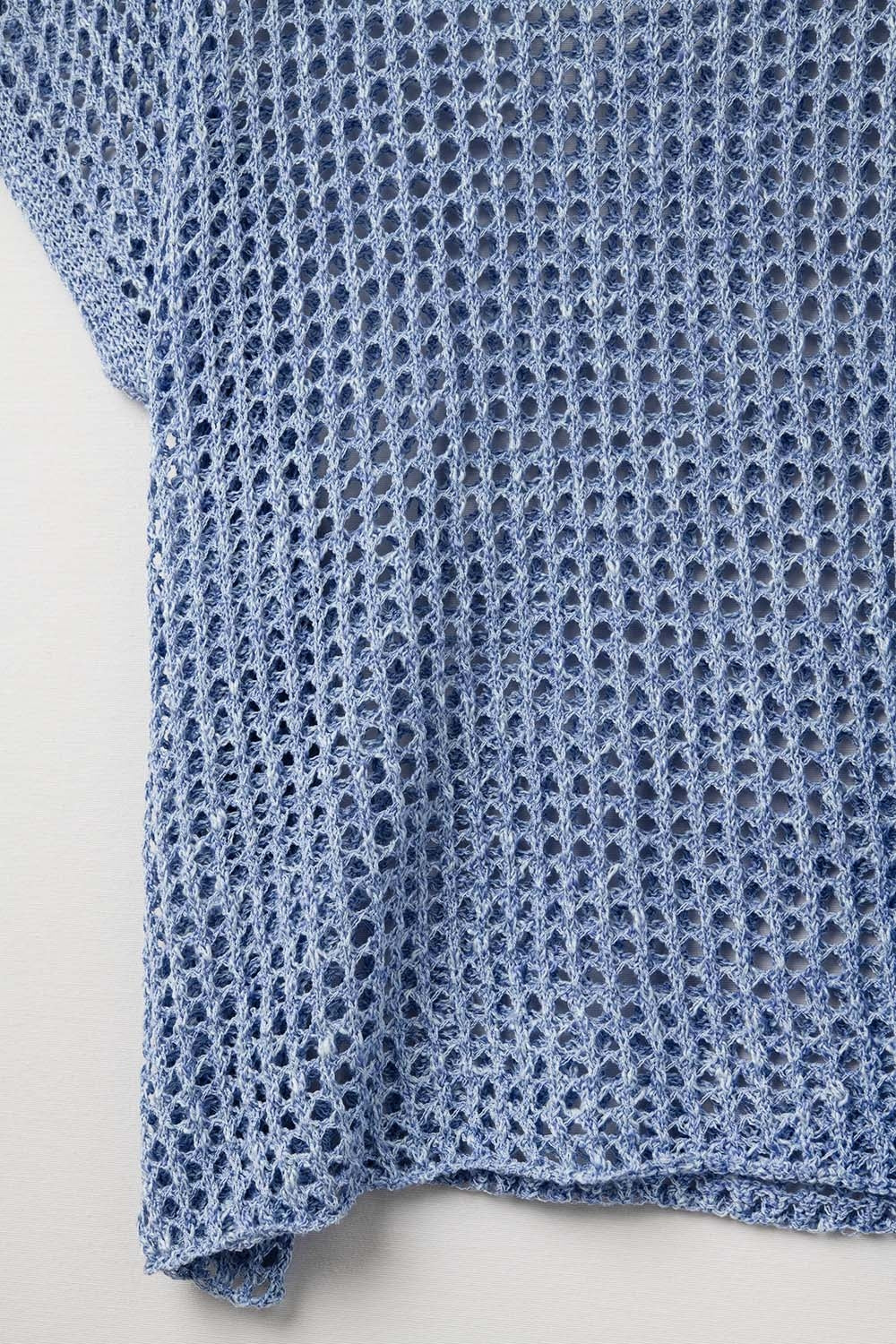 Open-knit dropped Short-sleeved Top in blue