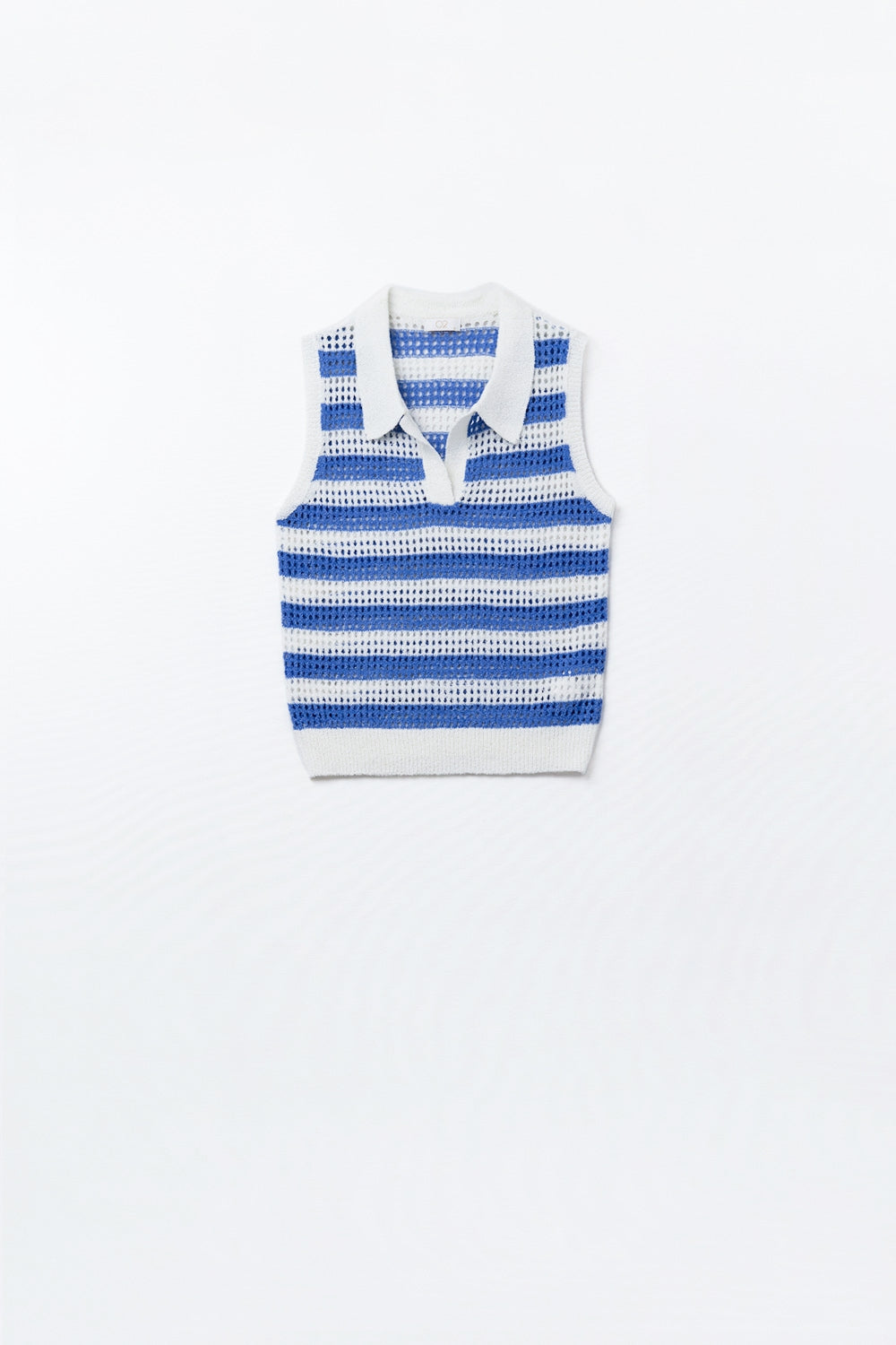 open knit striped sleeveless sweater