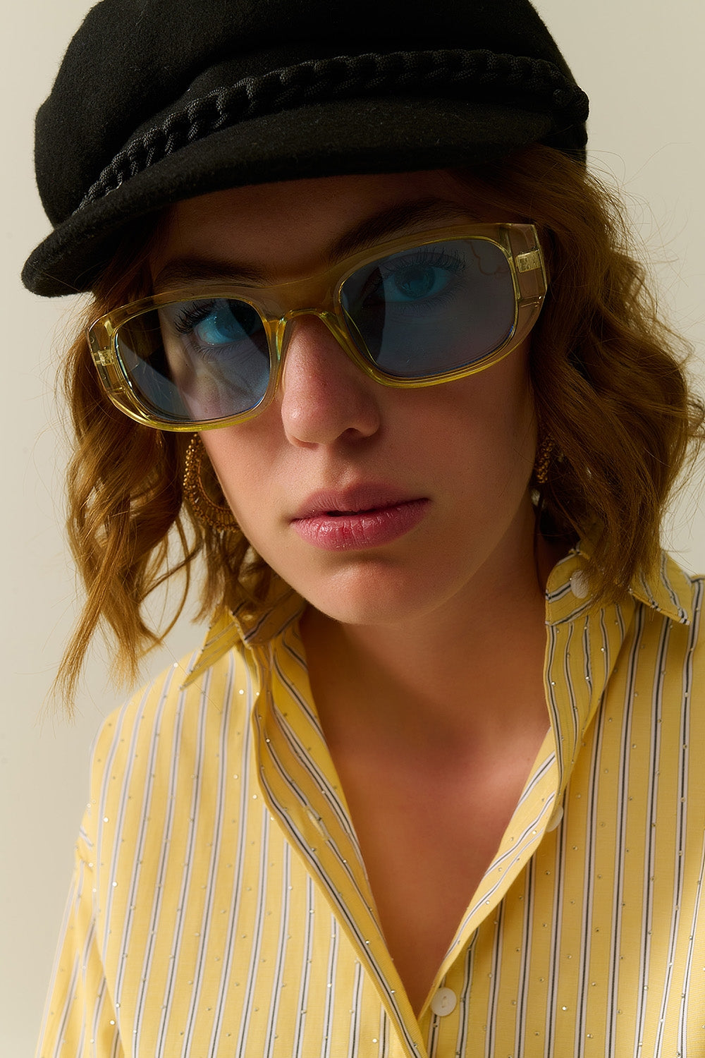Oval Sunglasses with High Gloss Transparent Frames in yellow