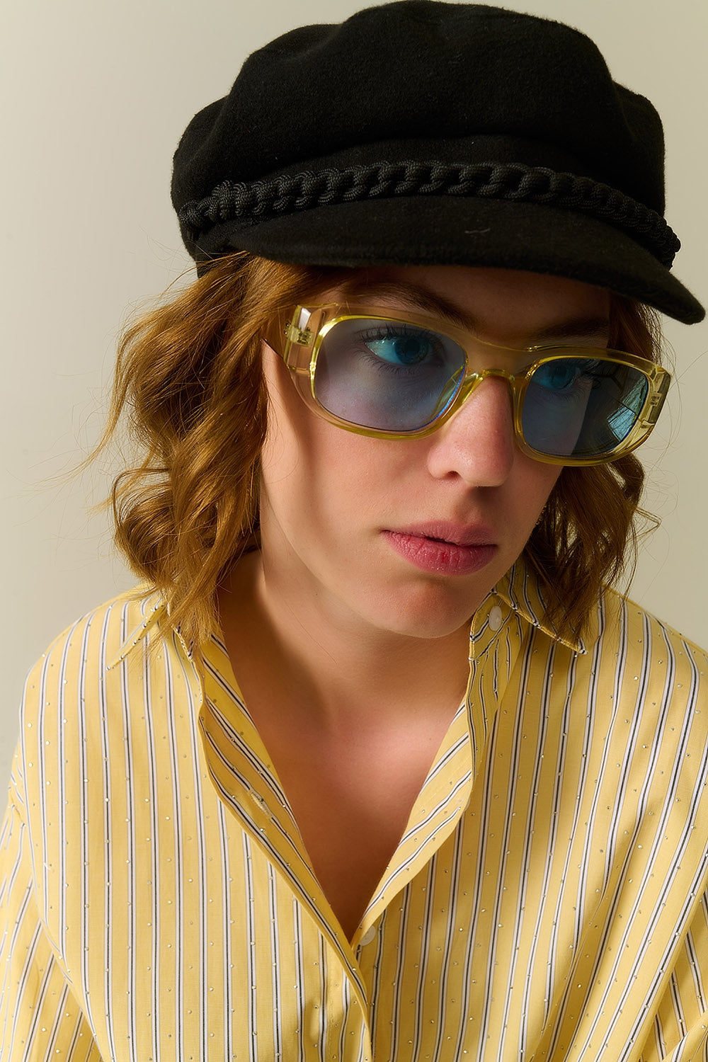 Oval Sunglasses with High Gloss Transparent Frames in yellow