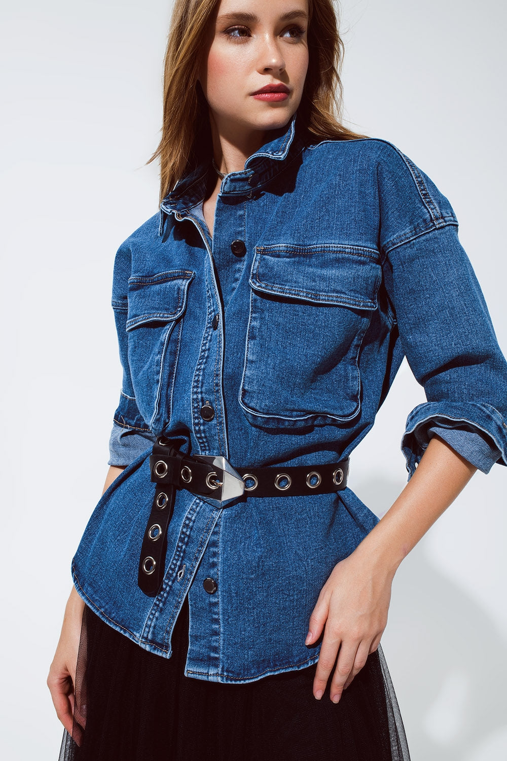 oversized denim jacket with cargo pockets