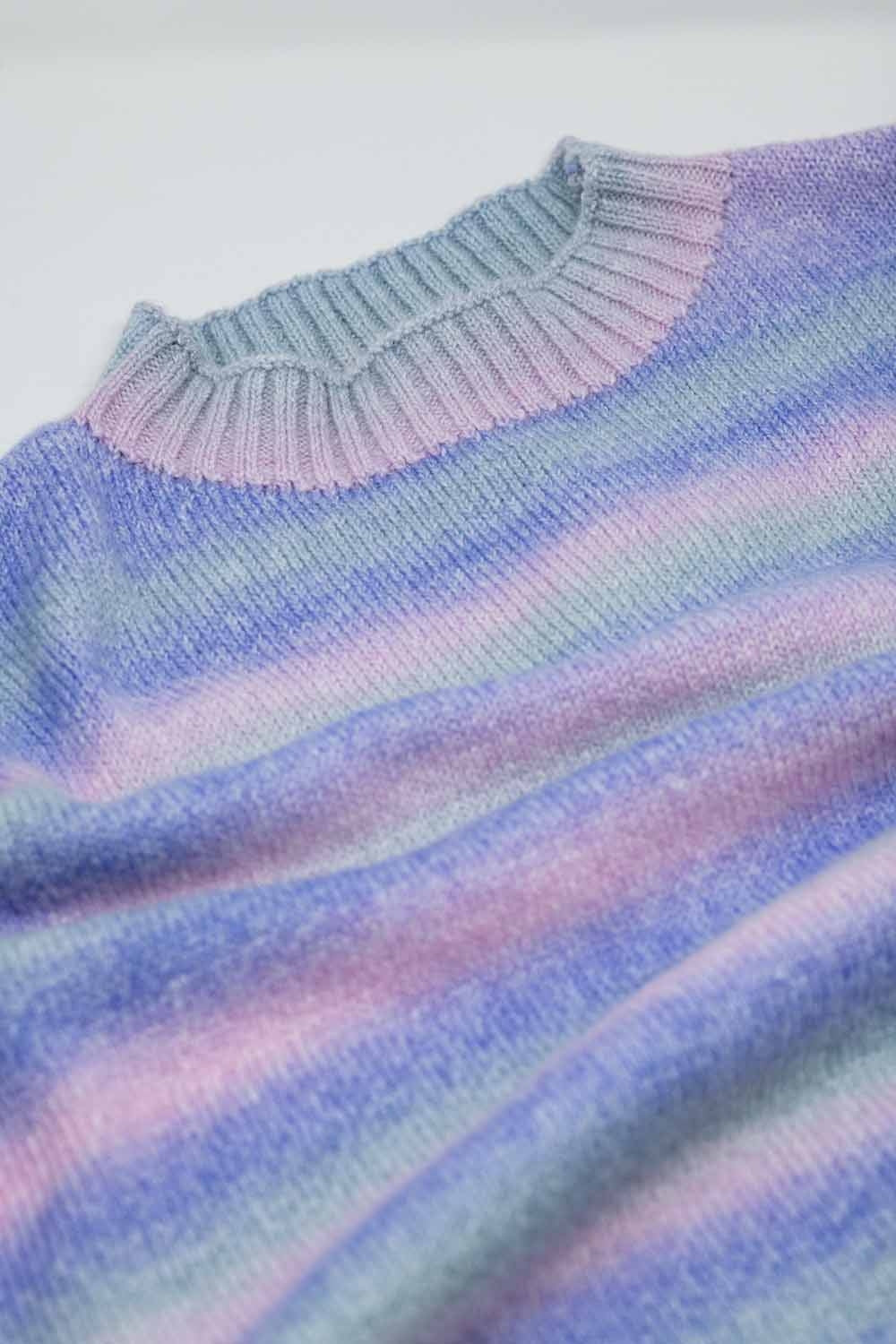 Oversized Multicolor in Shades of Purple High Neck Sweater With Side Slits