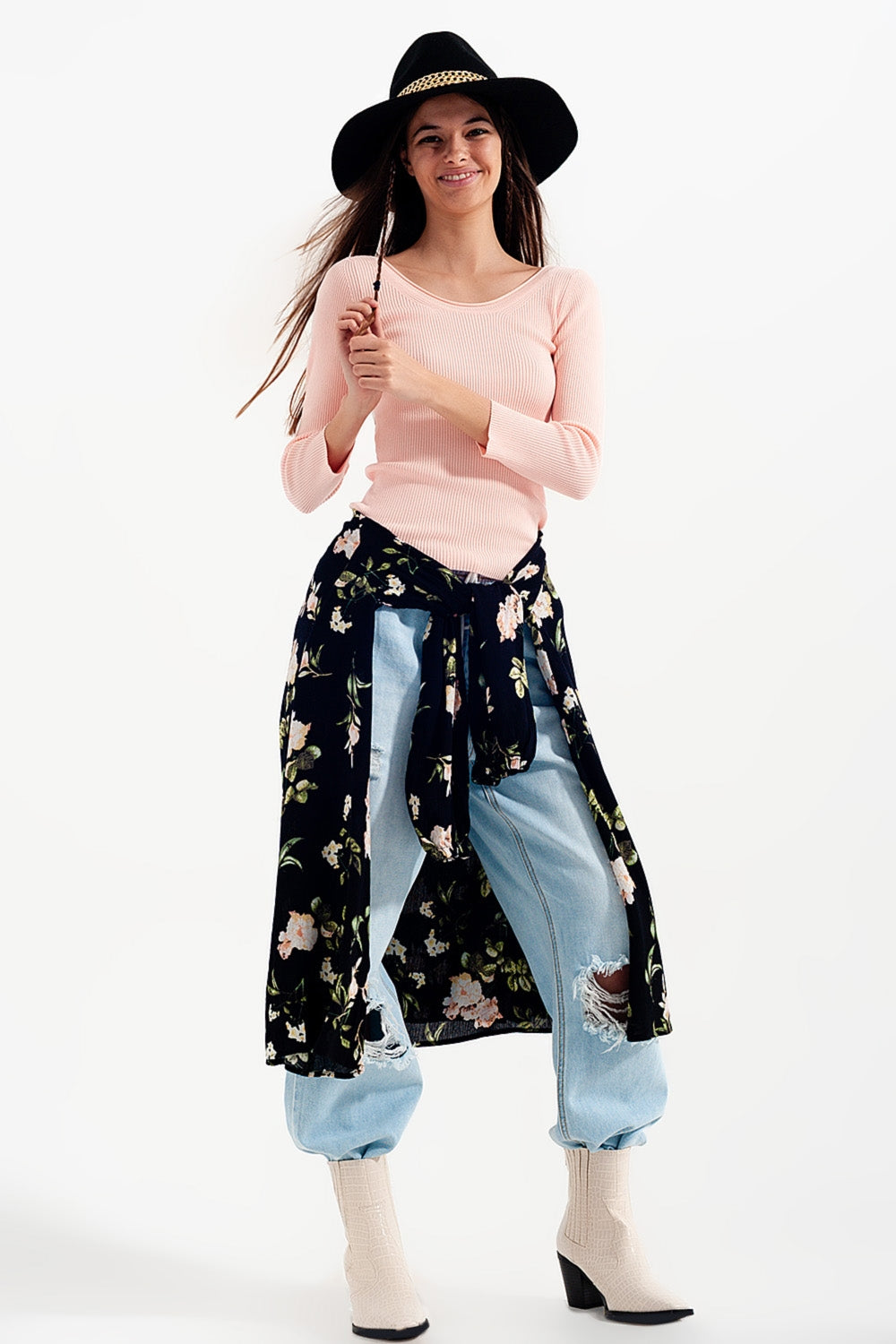 Pink knitted wide neck sweater