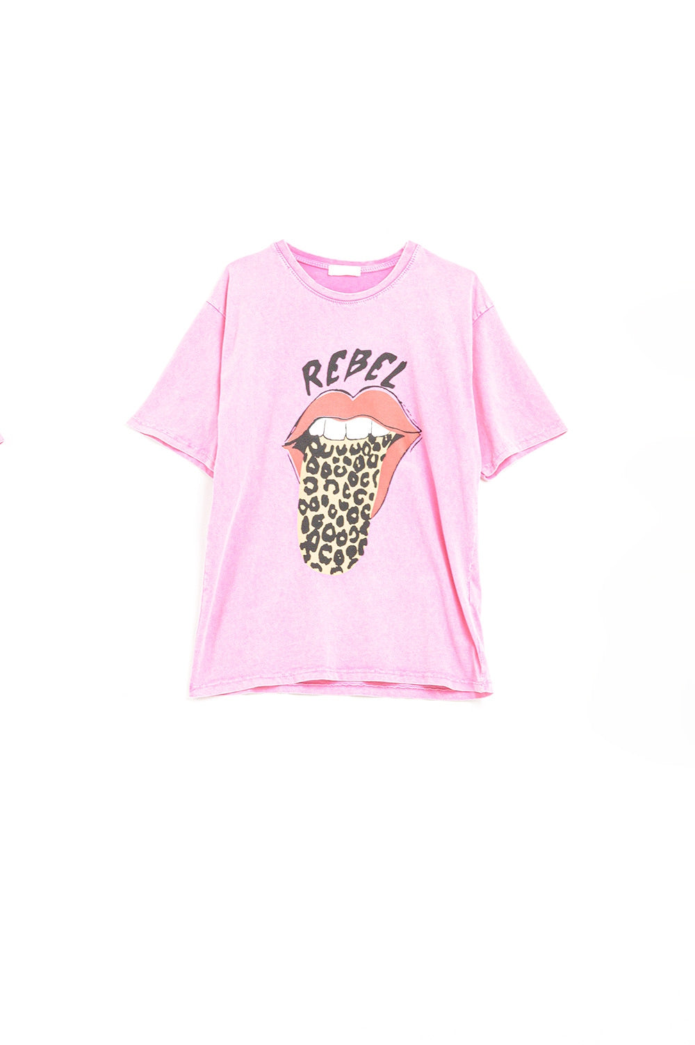 Pink Rebel Graphic Tee with Leopard Print Tongue