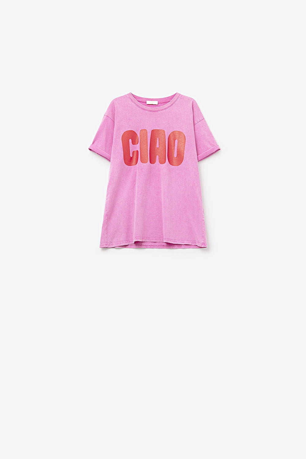Q2 Pink Relaxed CIAO T-Shirt With Red Letters