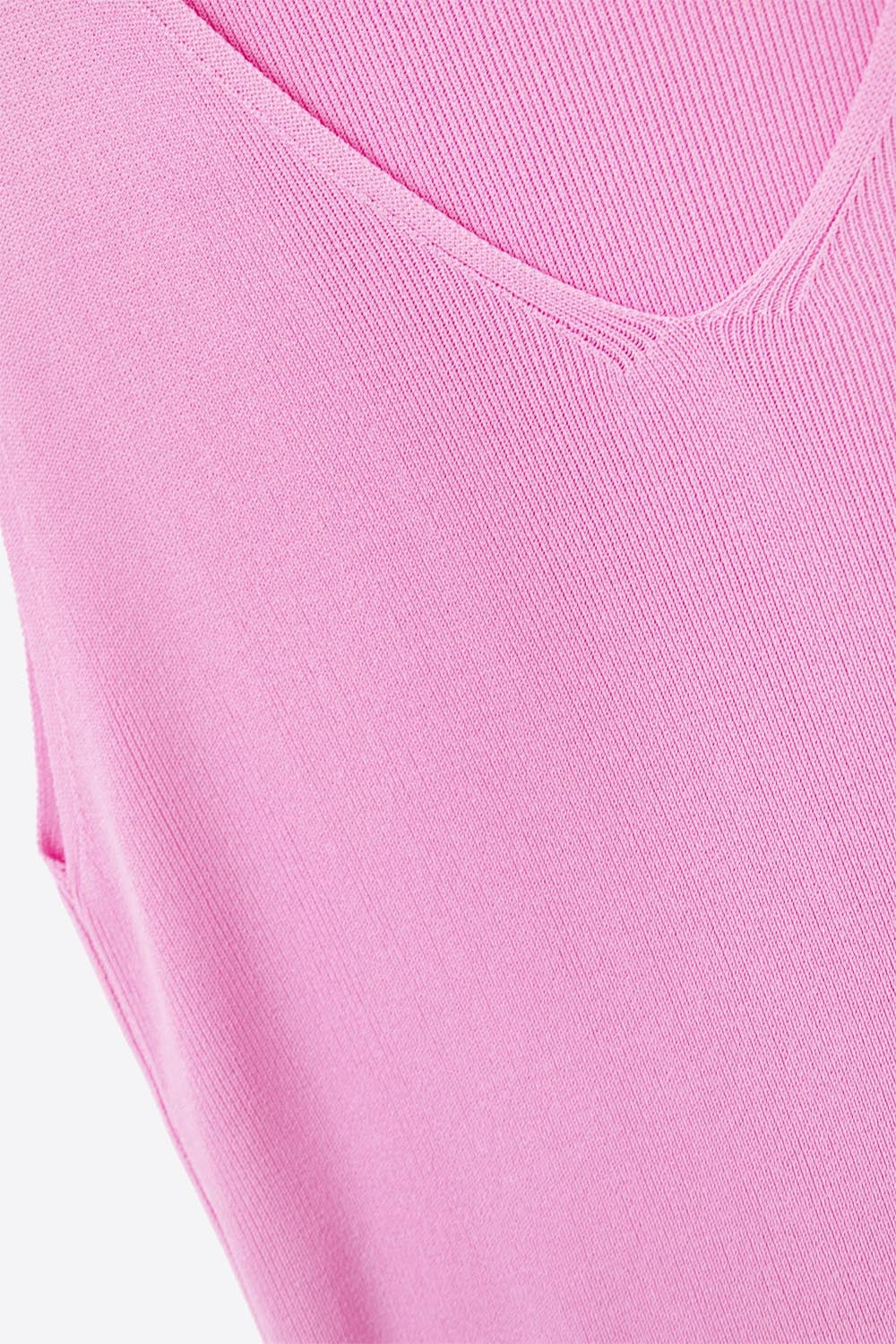 pink sleeveless fine knitted top With V-Neck