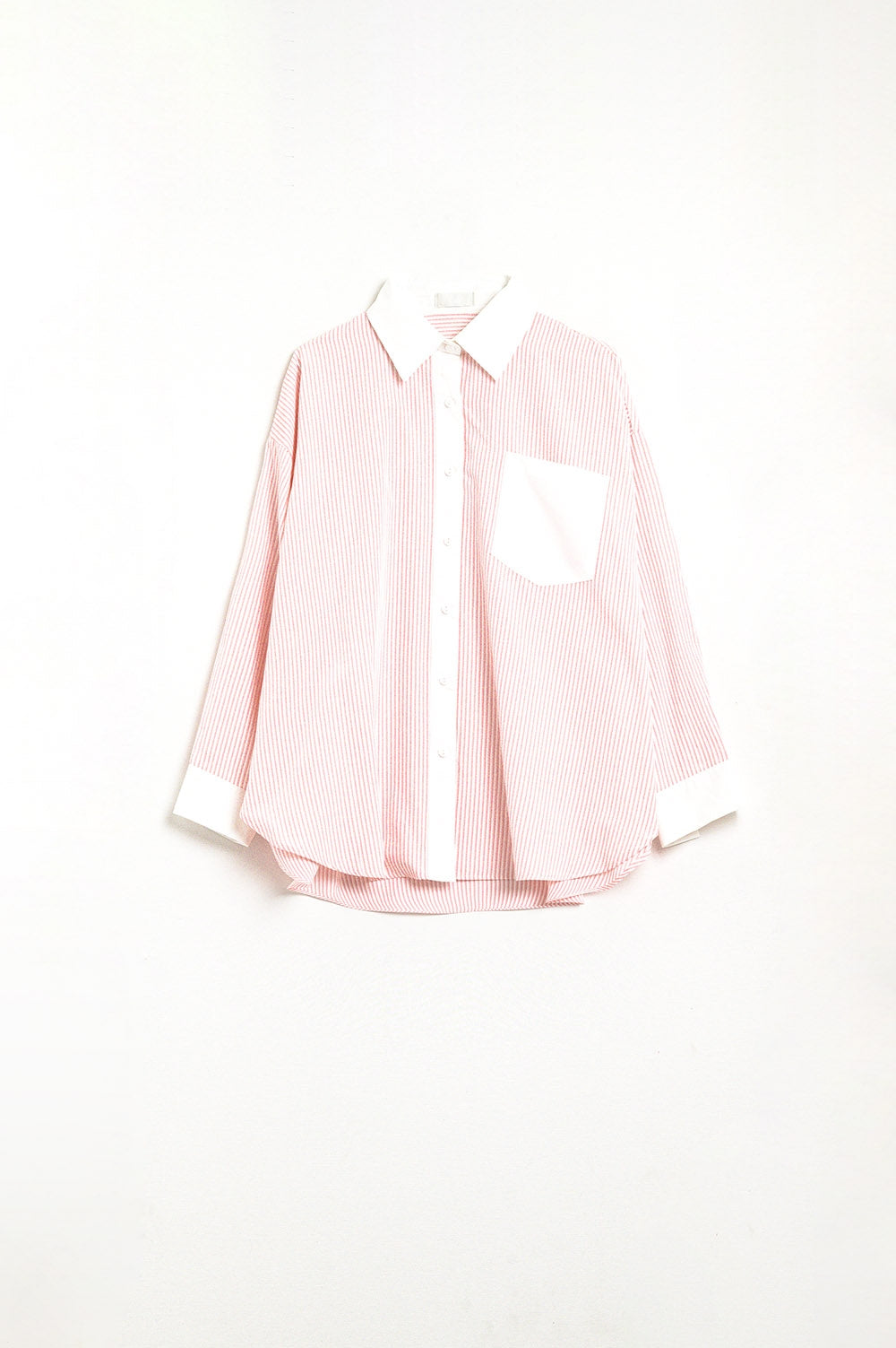 Pink Striped Shirt with pocket and white collar