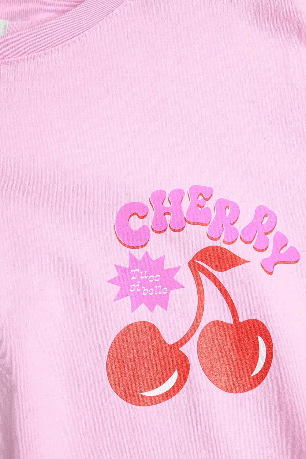 Pink T-shirt with Cherry in logo and letters