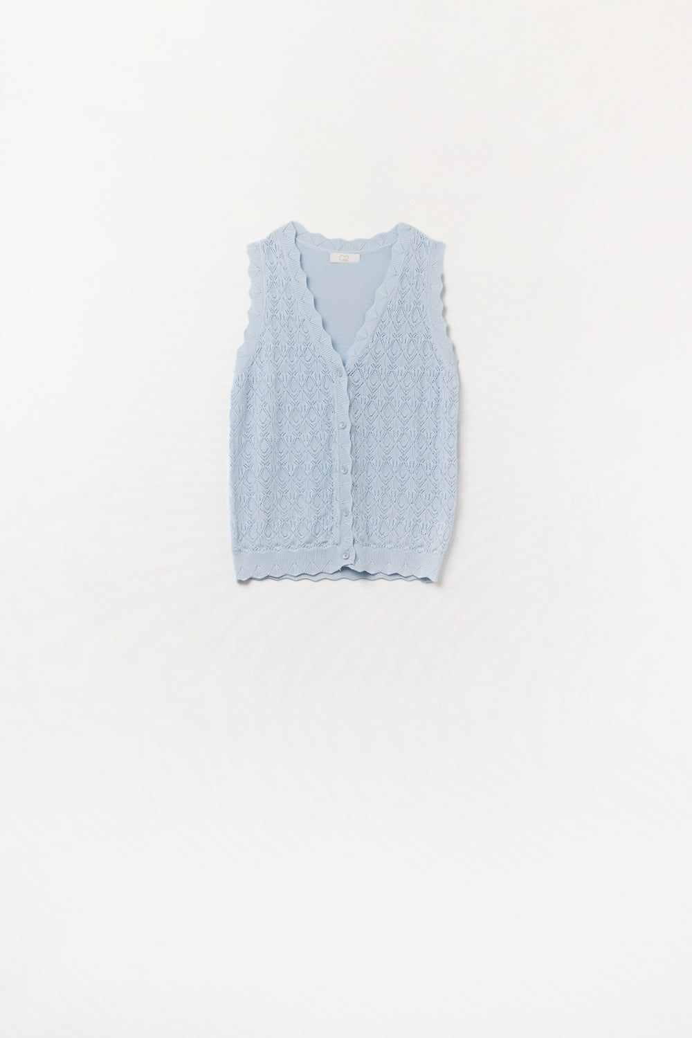 Pointelle Knitted Vest With Scalloped Edges in Baby Blue