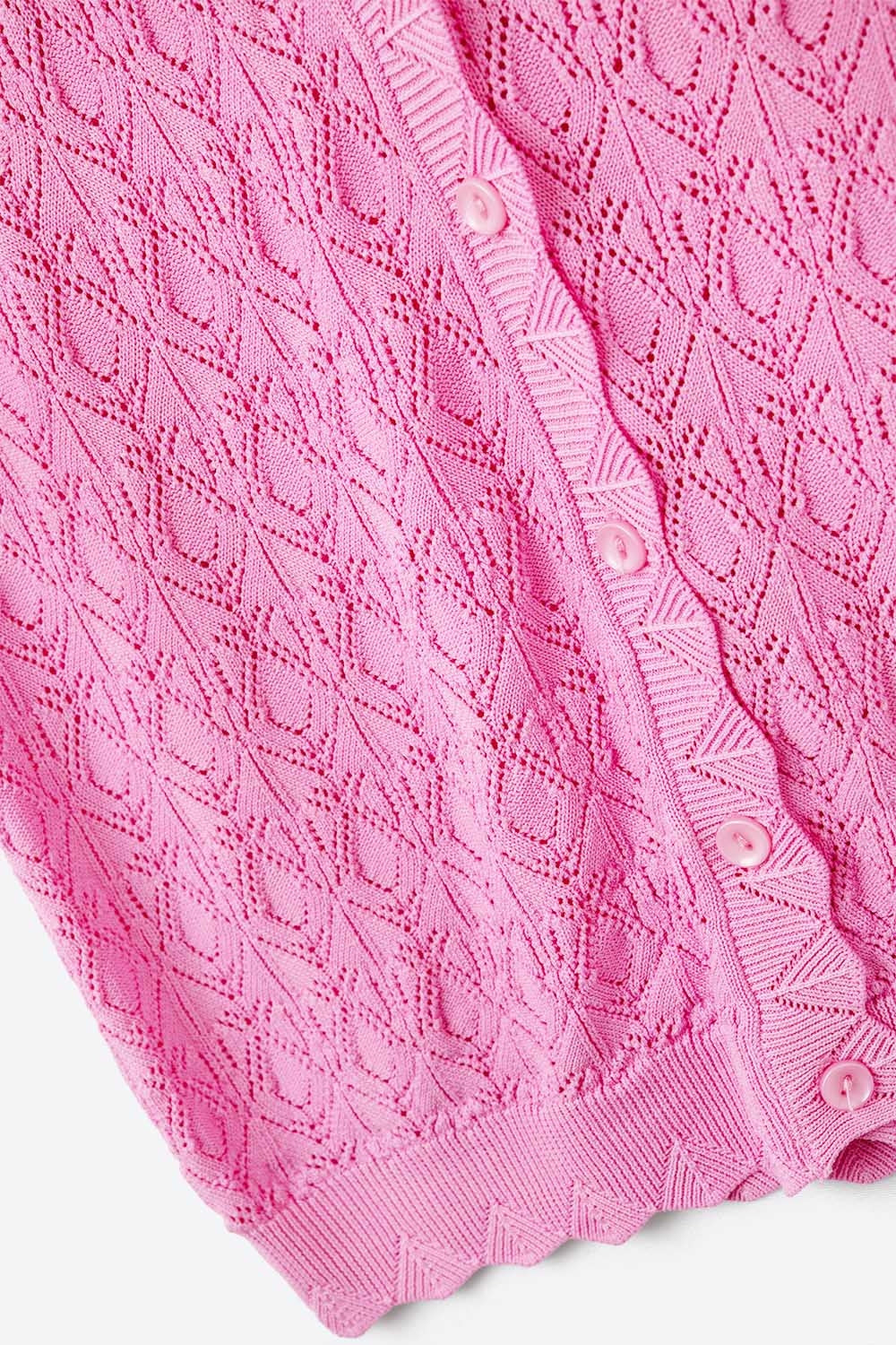 Pointelle Knitted Vest With Scalloped Edges in Fuchsia