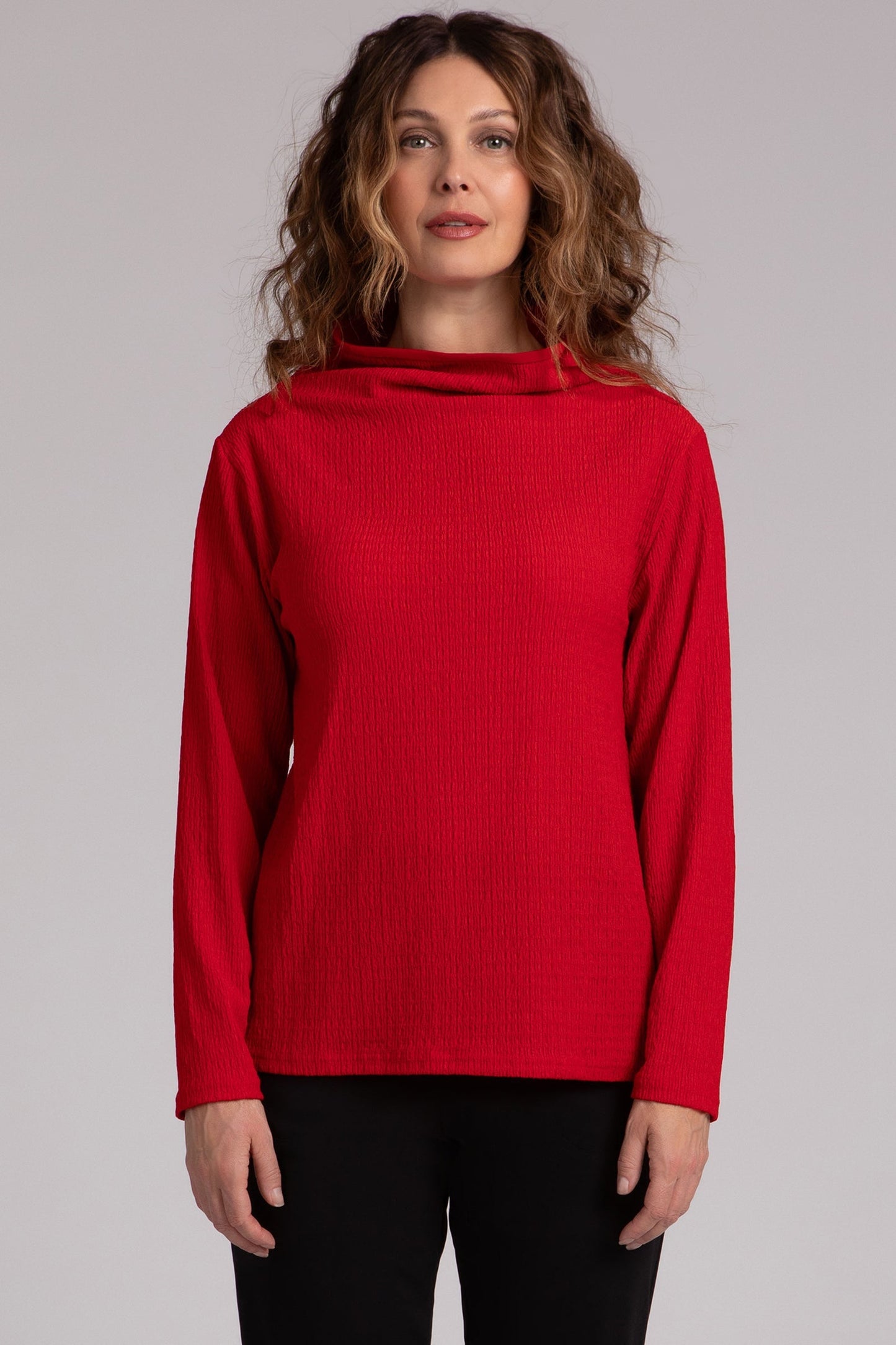 Popcorn Waffle Funnel Neck Top