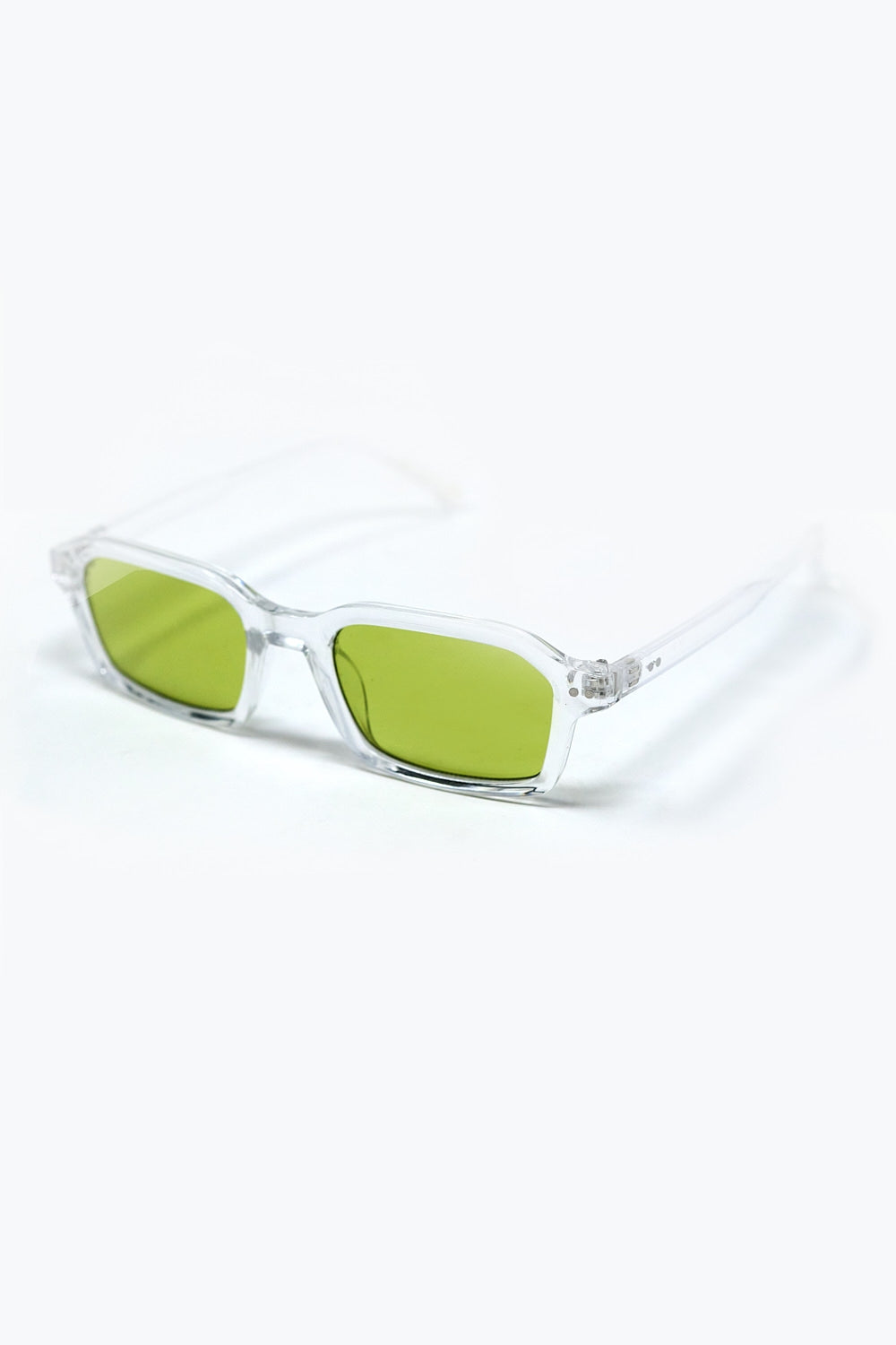 Rectangular Thick Acetate Clear Frame Sunglasses With Green Smoke Lense