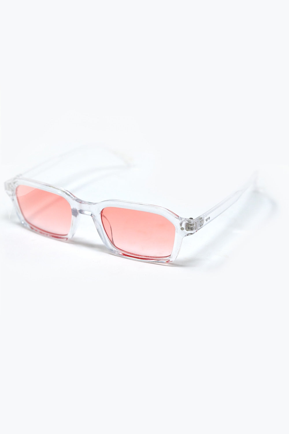 Rectangular Thick Acetate Clear Frame Sunglasses With Peach Smoke Lense