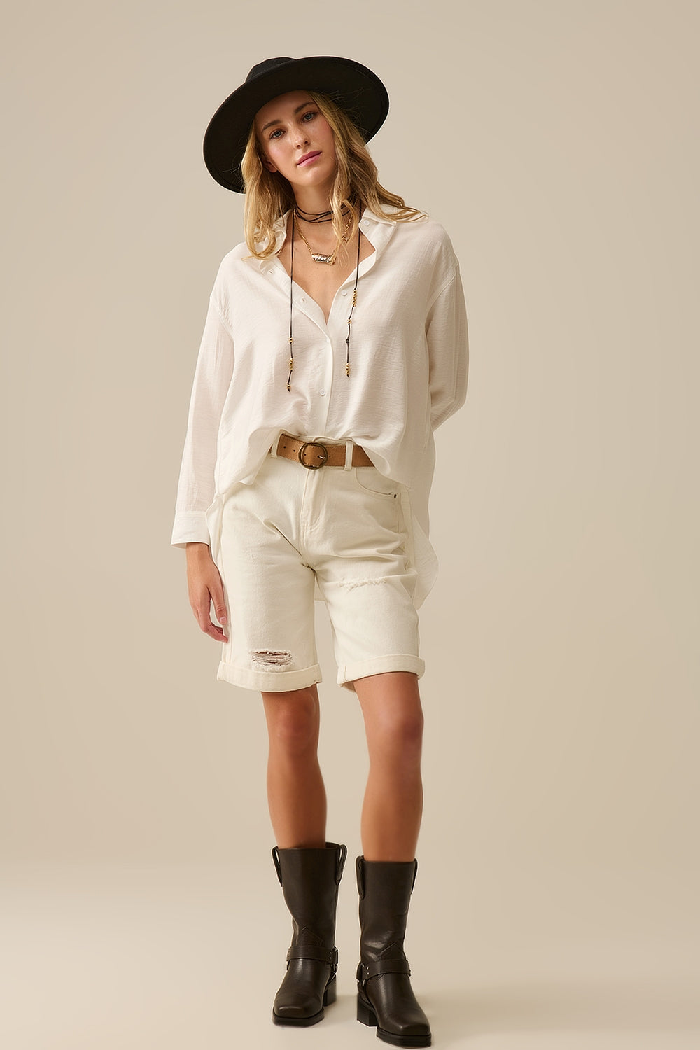 relaxed fit Shirt long Sleeves in white