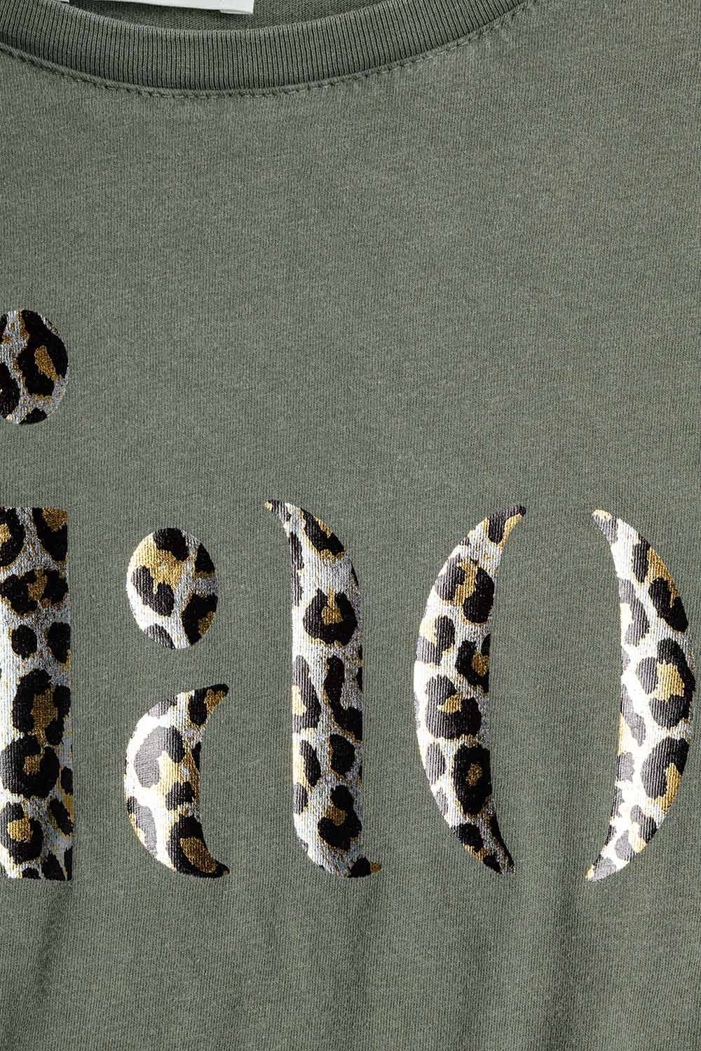 relaxed Khaki T-shirt With Ciao in Leopard Print