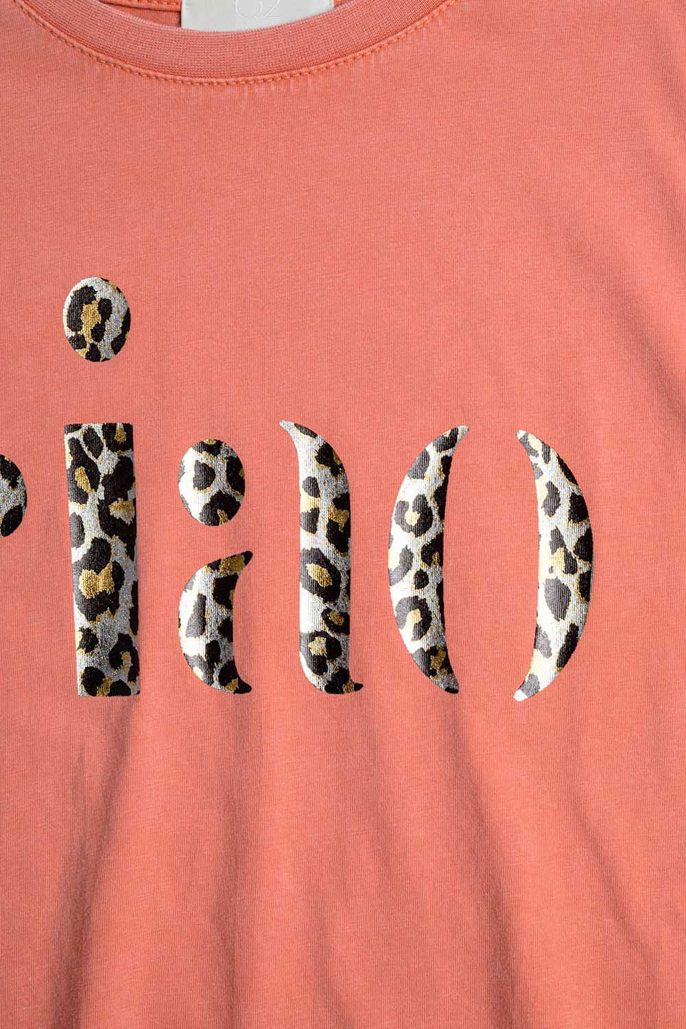 relaxed orange T-shirt With Ciao in Leopard Print