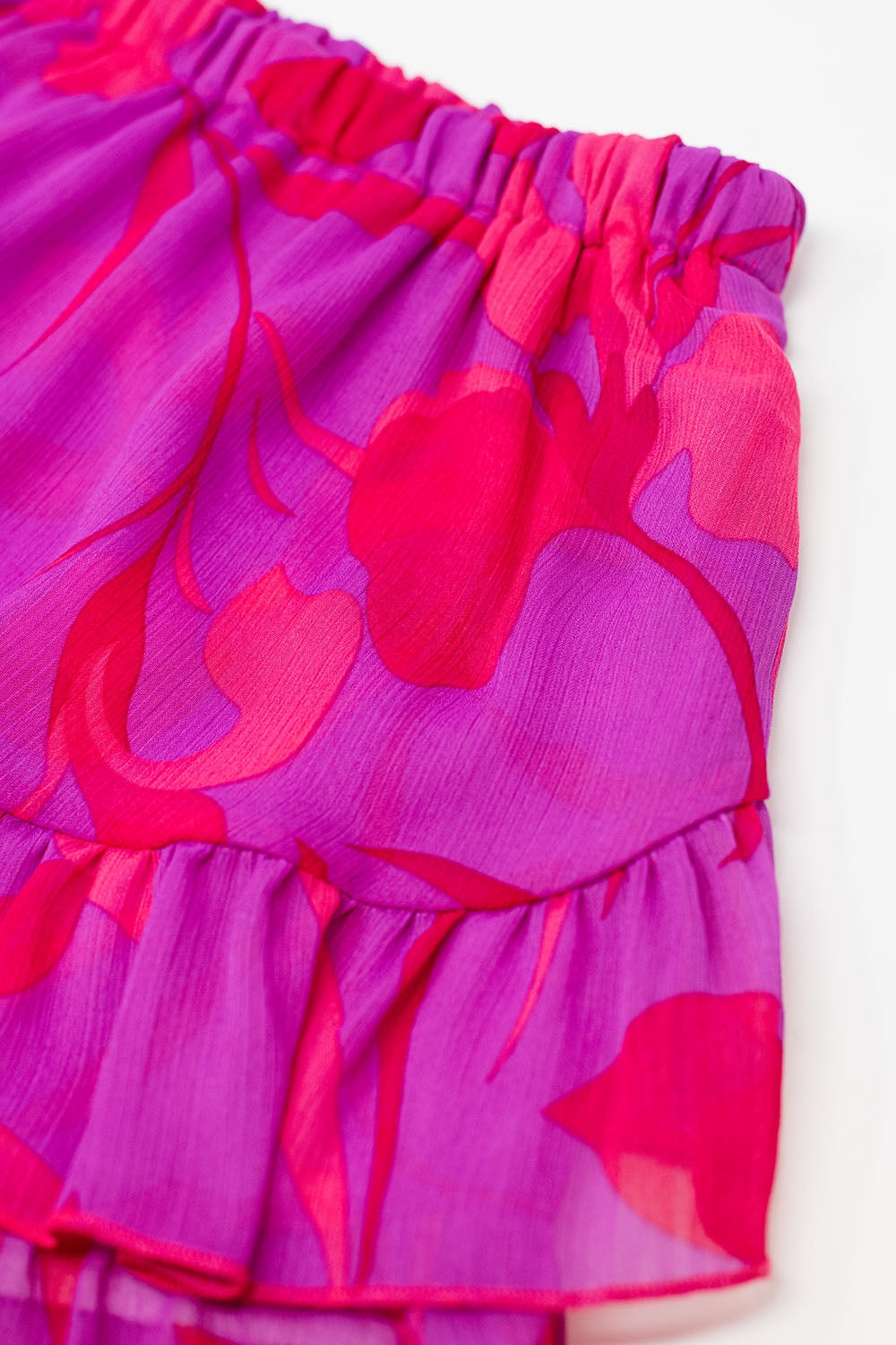 Ruched Design Skirt In Pink And Red With ELastic Waist