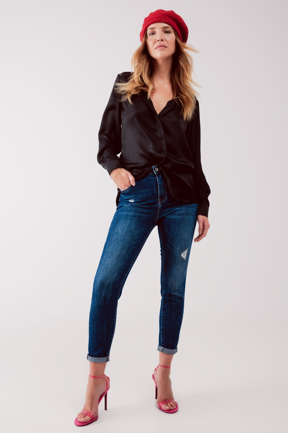 Satin shirt in black