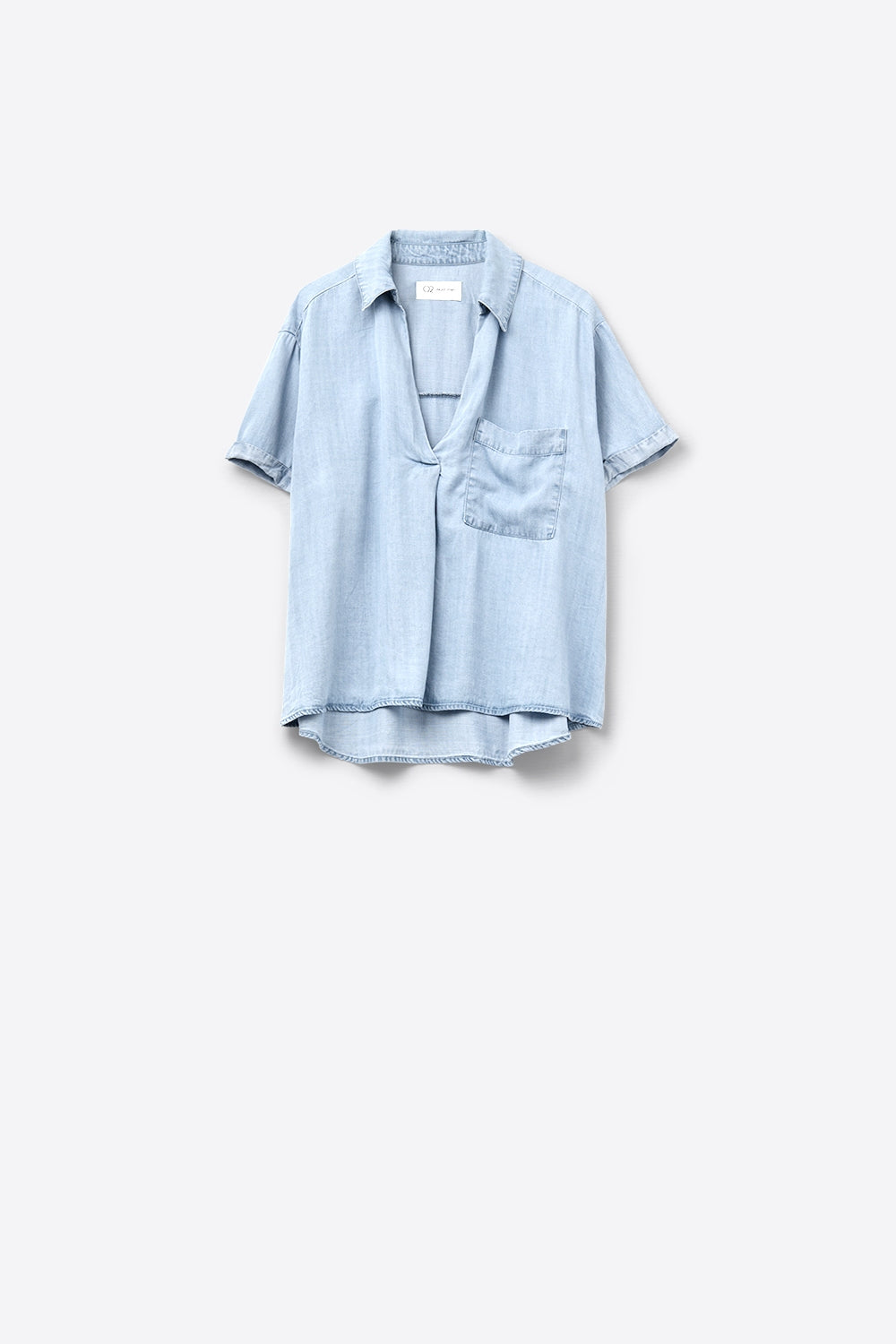 Short Sleeve Tencel Shirt With Chest Pocket in Blue