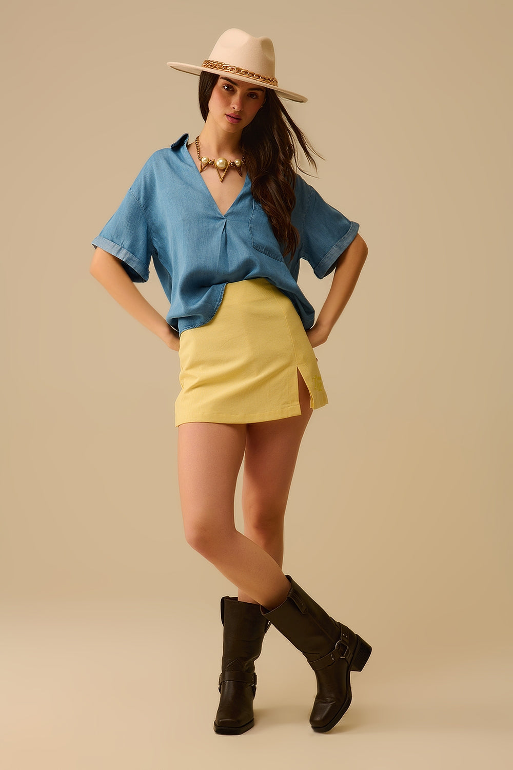 Short Sleeve Tencel Shirt With Chest Pocket in Blue
