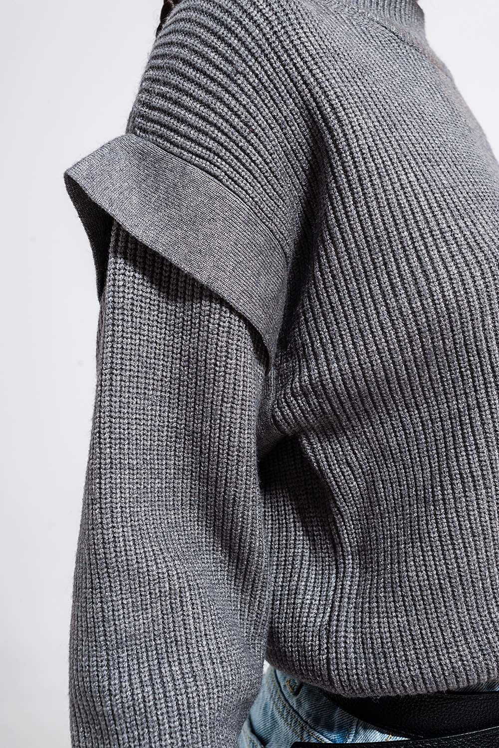 Sleeve detail jumper in gray color