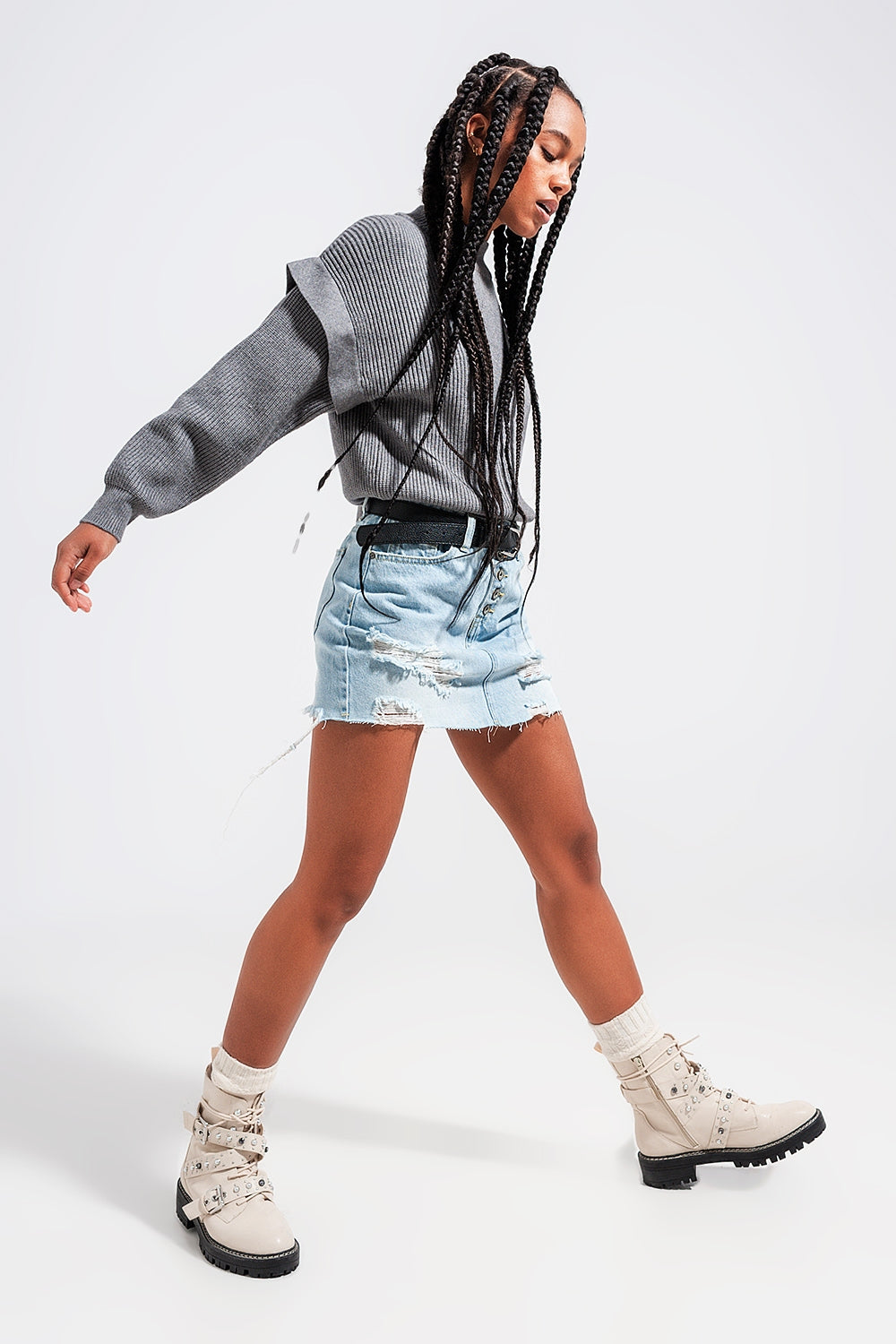 Sleeve detail jumper in gray color