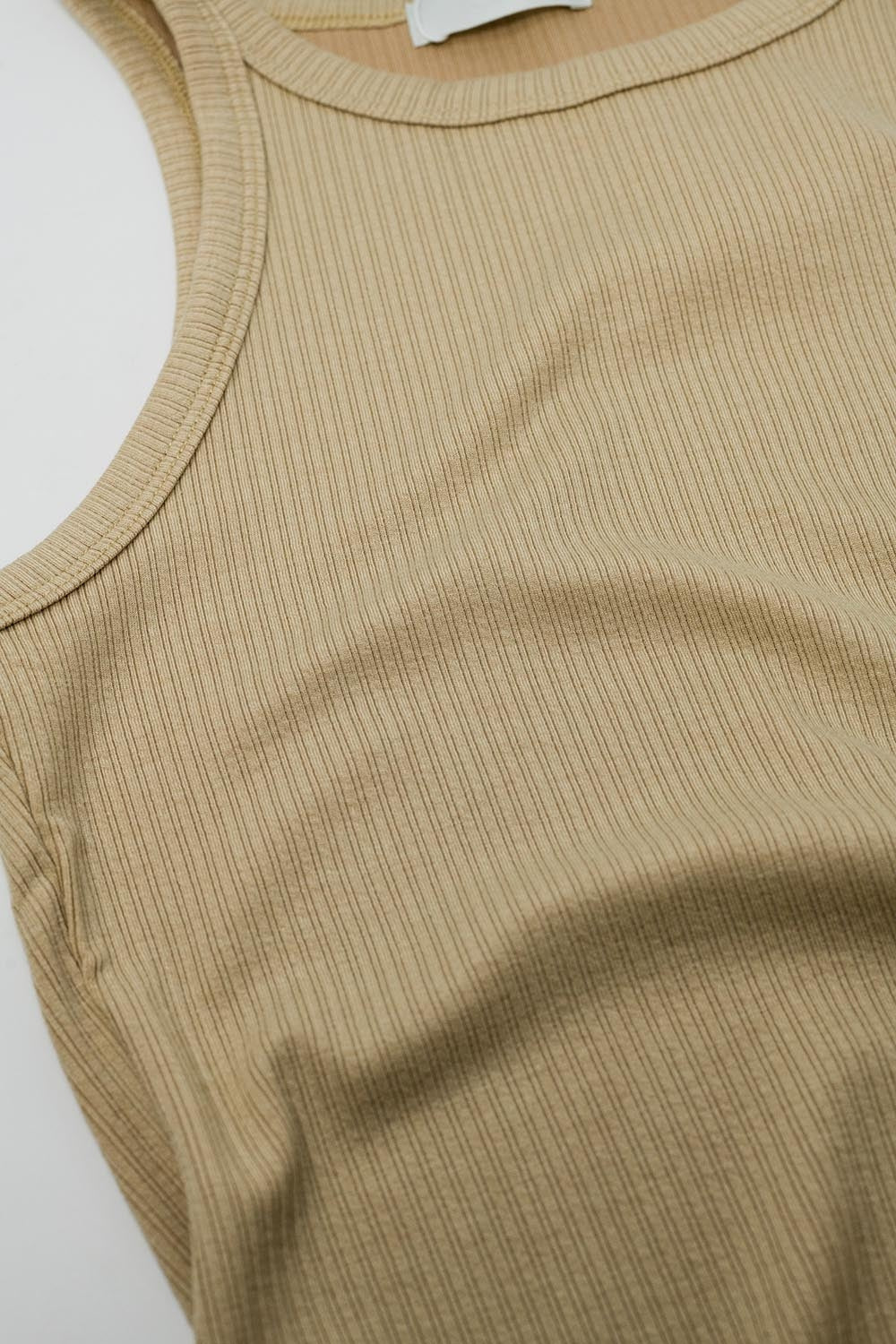 Sleeveless beige Top With Ribbed Details