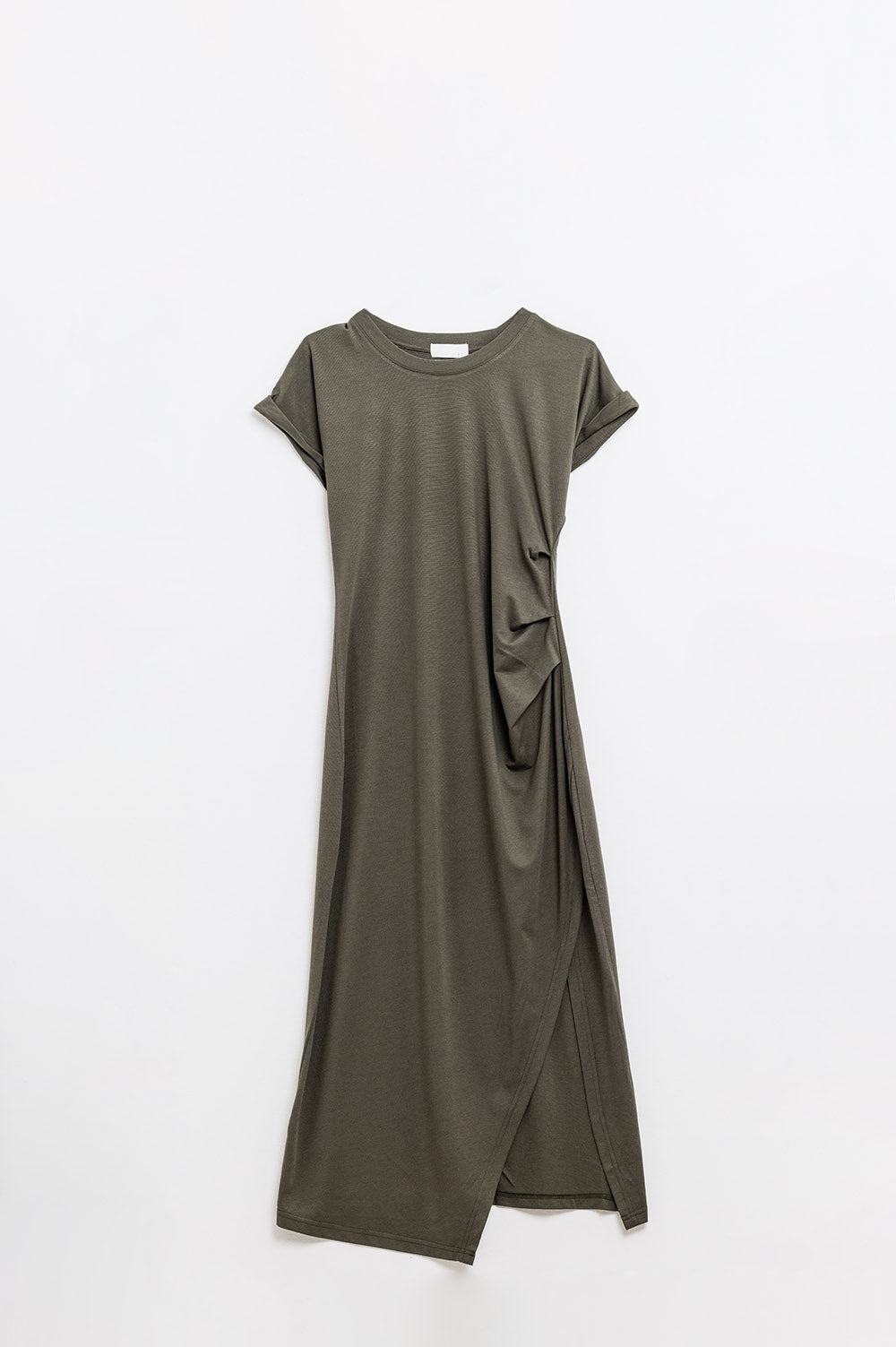 Sleeveless khaki stretch tencel dress