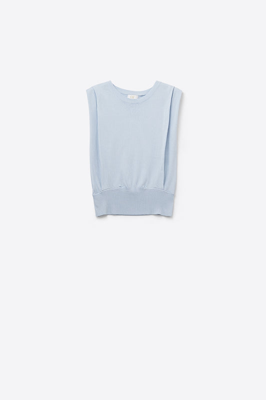 Q2 Sleeveless Knited Top With Shoulder Drape in Baby Blue