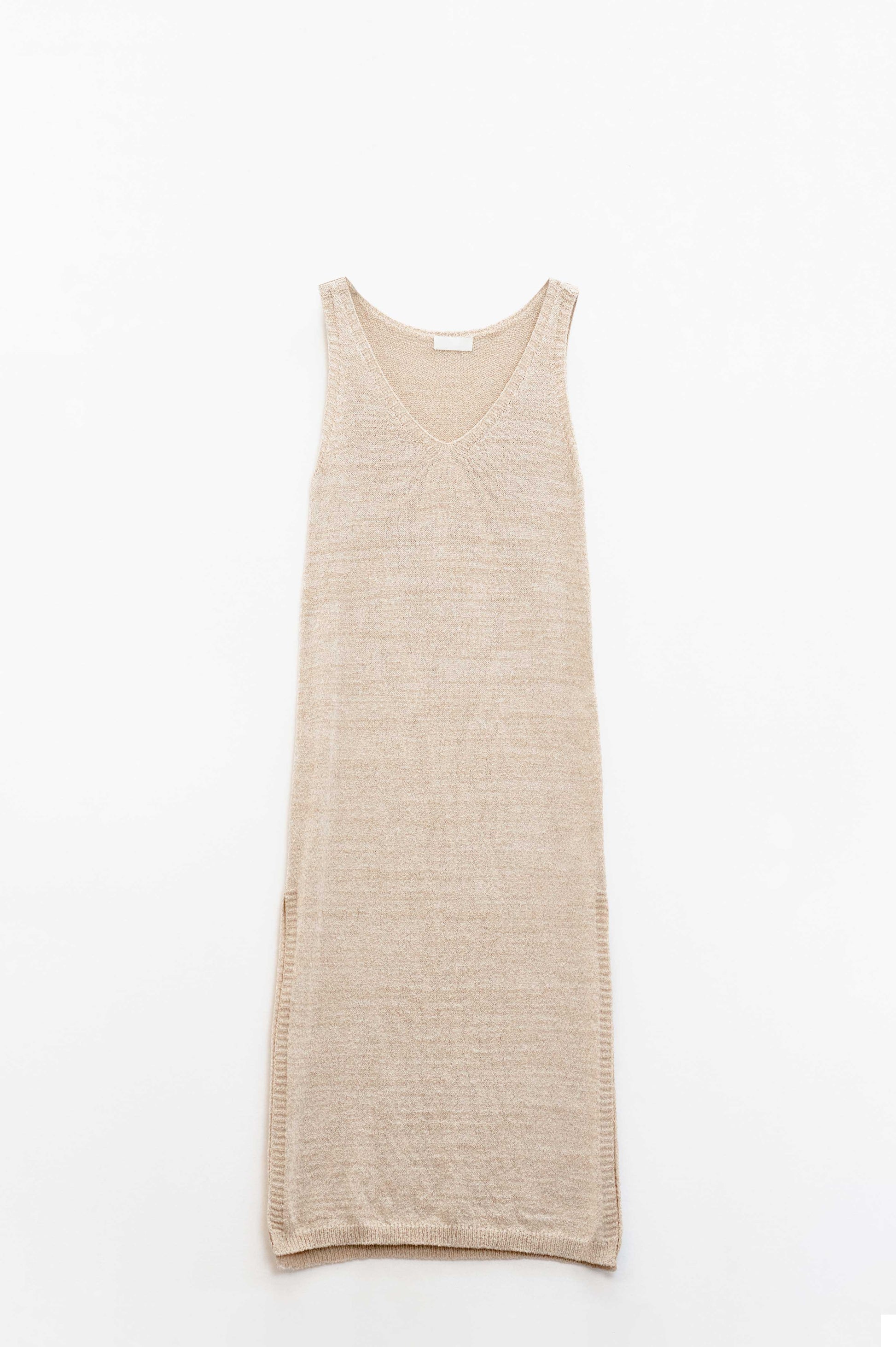 Q2 Sleeveless Maxi Beige Dress With Side Slit