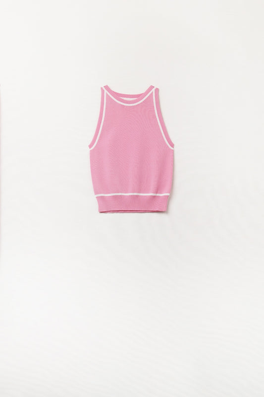 Q2 Sleeveless Sweater In Pink Featuring detail White Lines
