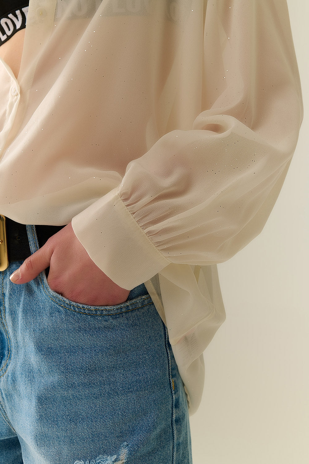 Soft beige chiffon blouse with glitter detail