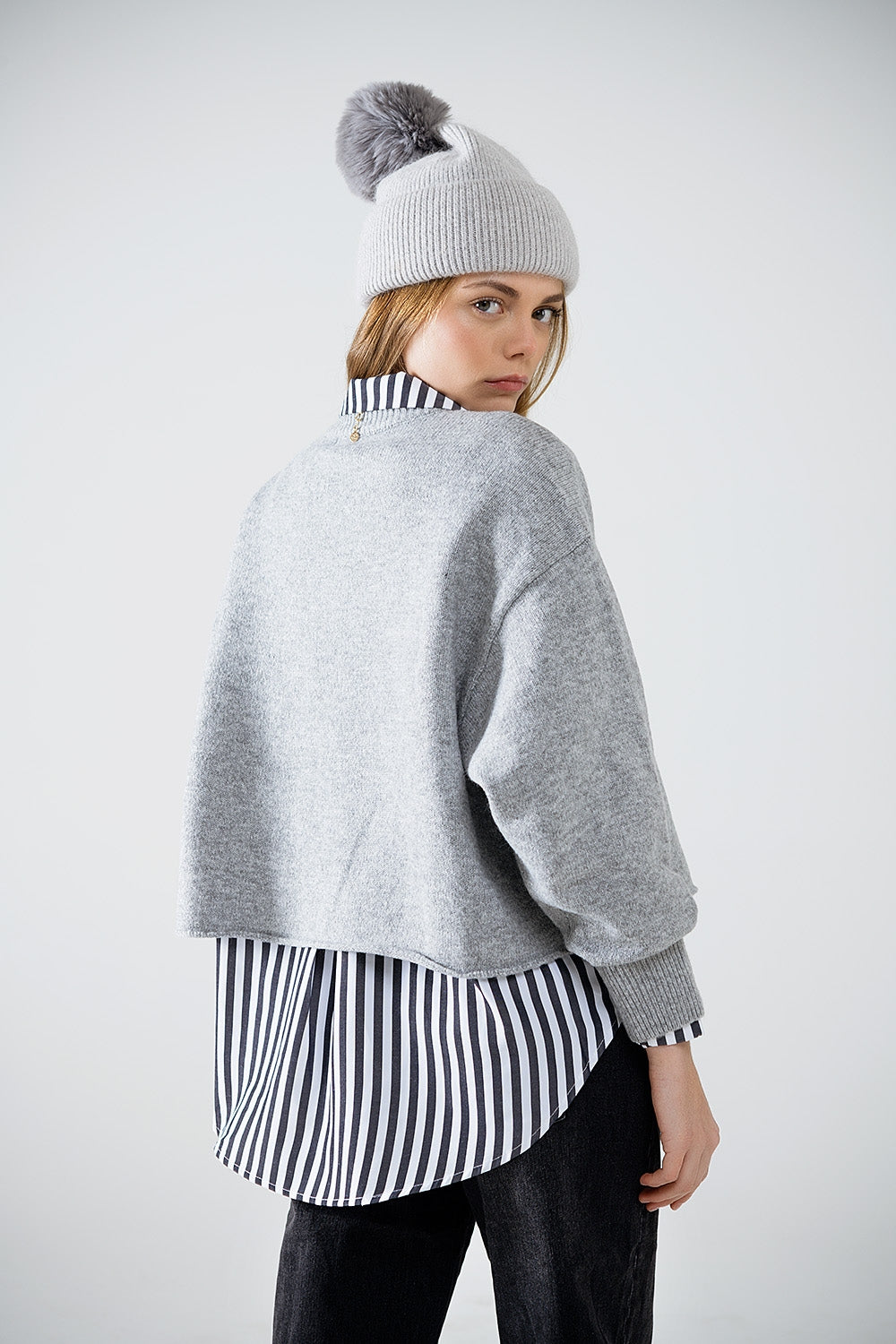 Soft knit grey jumper with balloon sleeves