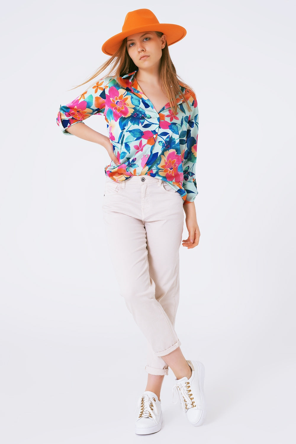 soft satin blouse with flower print