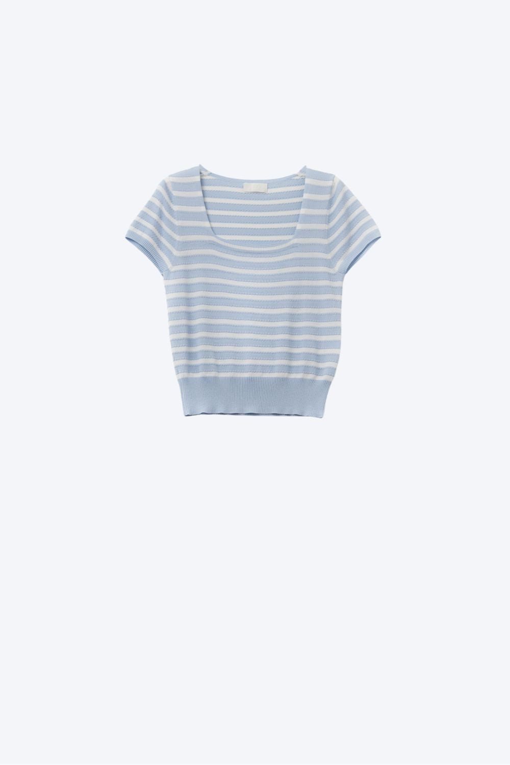 Square neck Stripped Sweater in baby blue and White