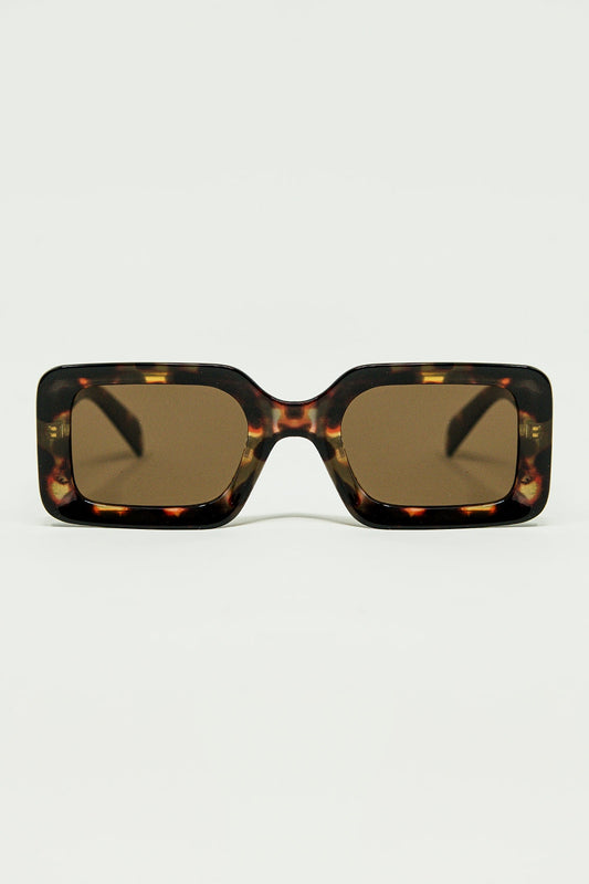 Q2 square sunglasses with brown abstract print