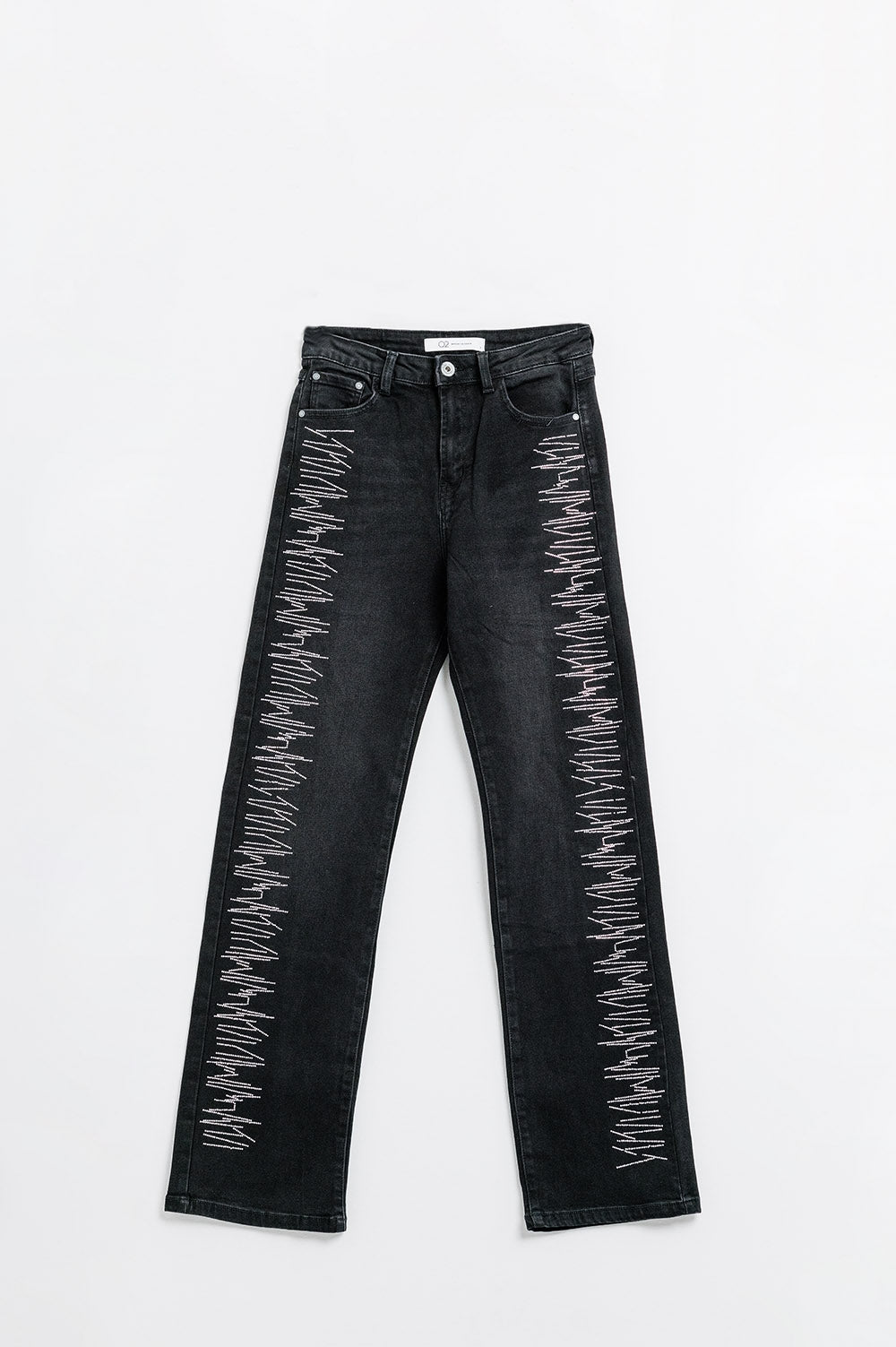Straight jeans in black with silver strass details