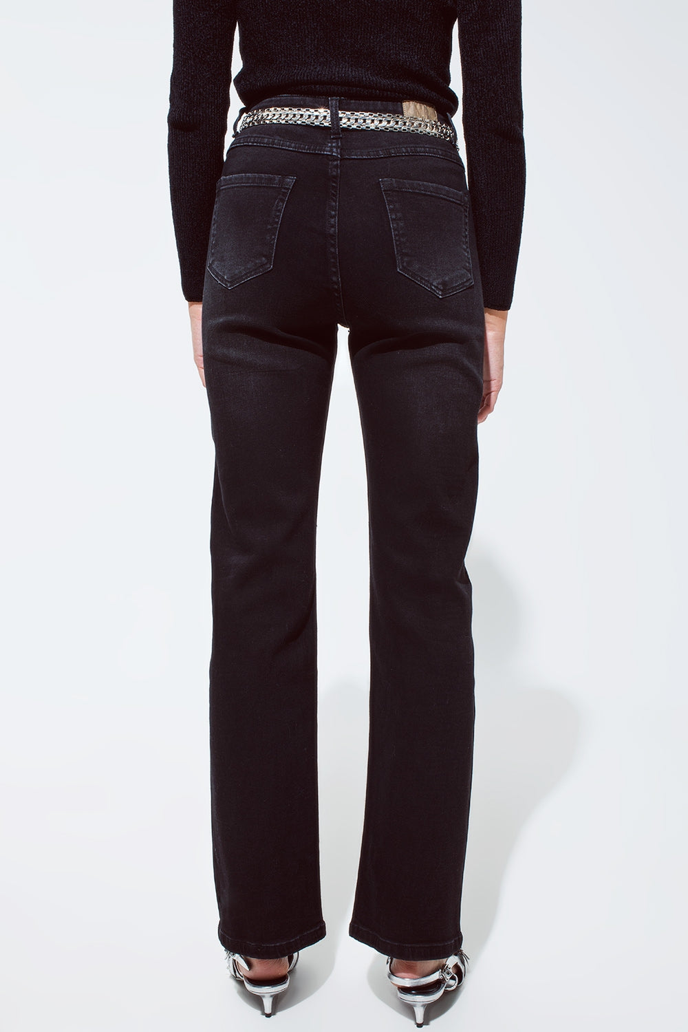 Straight jeans in black with silver strass details