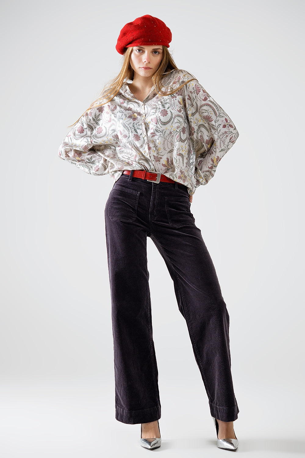 Straight Leg Corduroy Jeans in dark grey with pockets