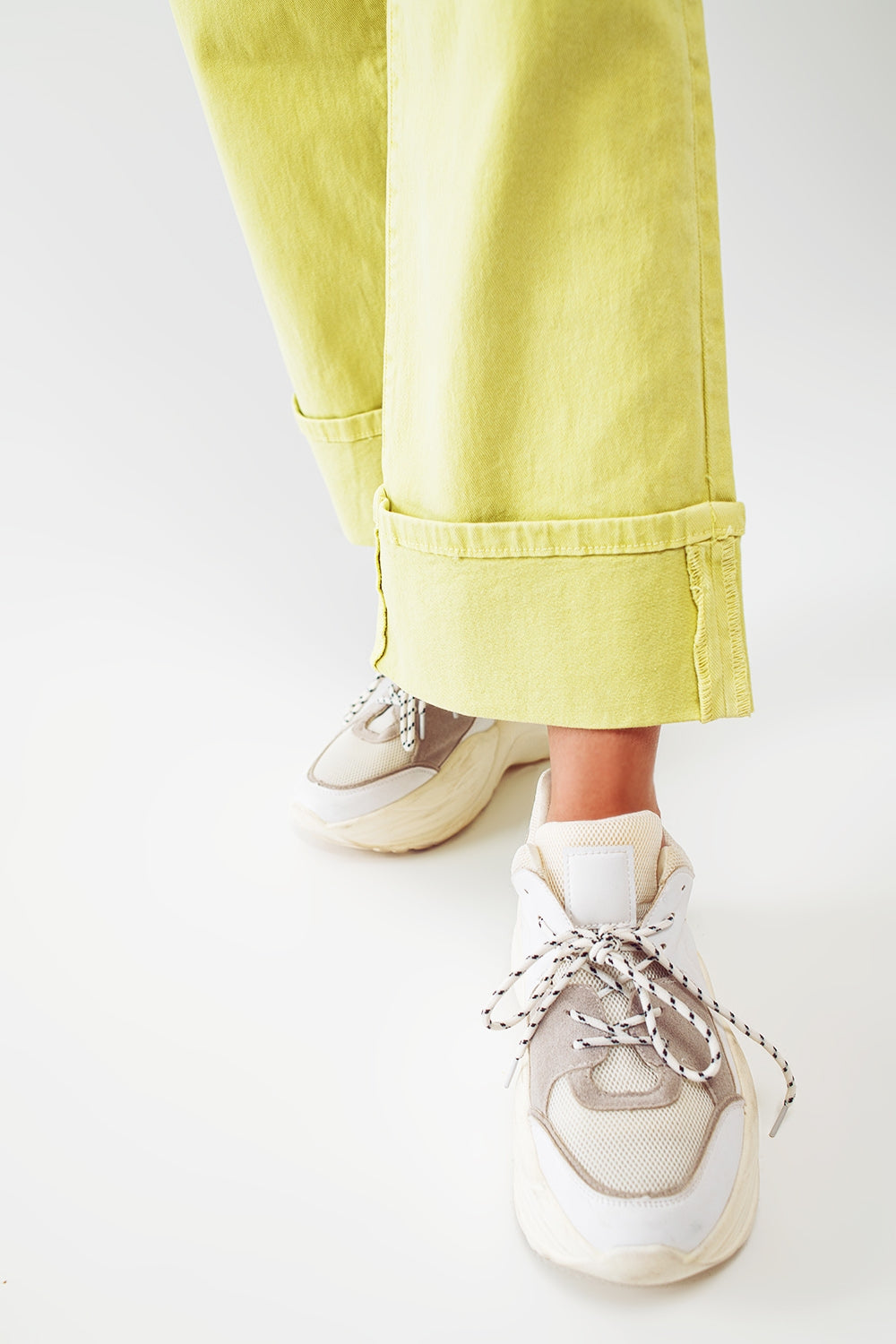 Straight Leg Jeans with Cropped Hem in Lime Green