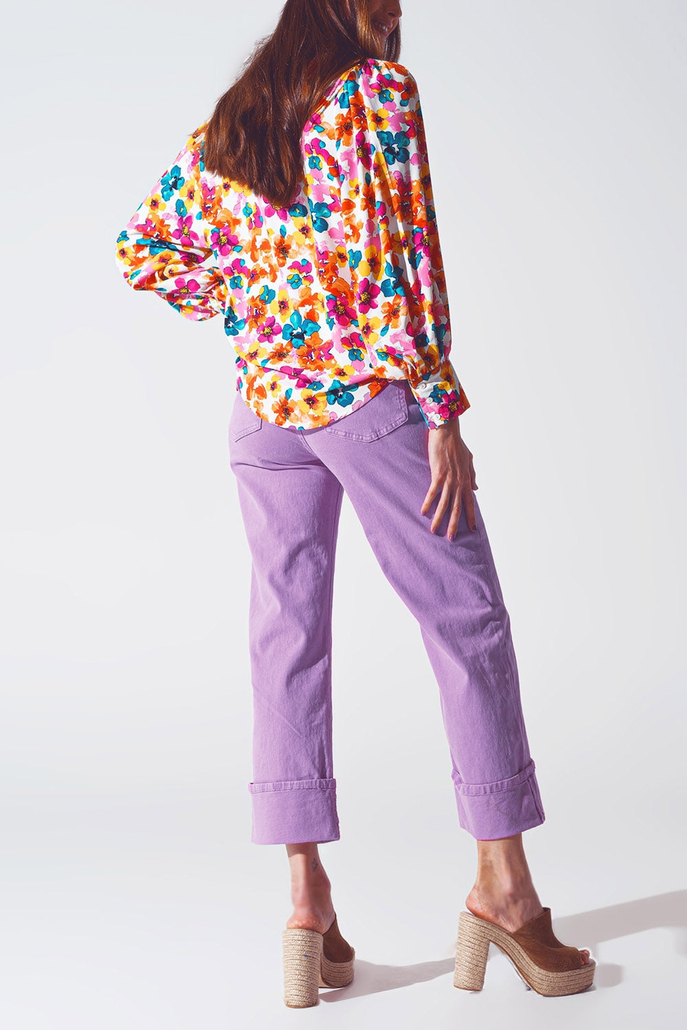 Straight Leg Jeans with Cropped Hem in Purple