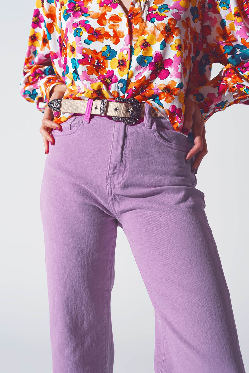 Straight Leg Jeans with Cropped Hem in Purple